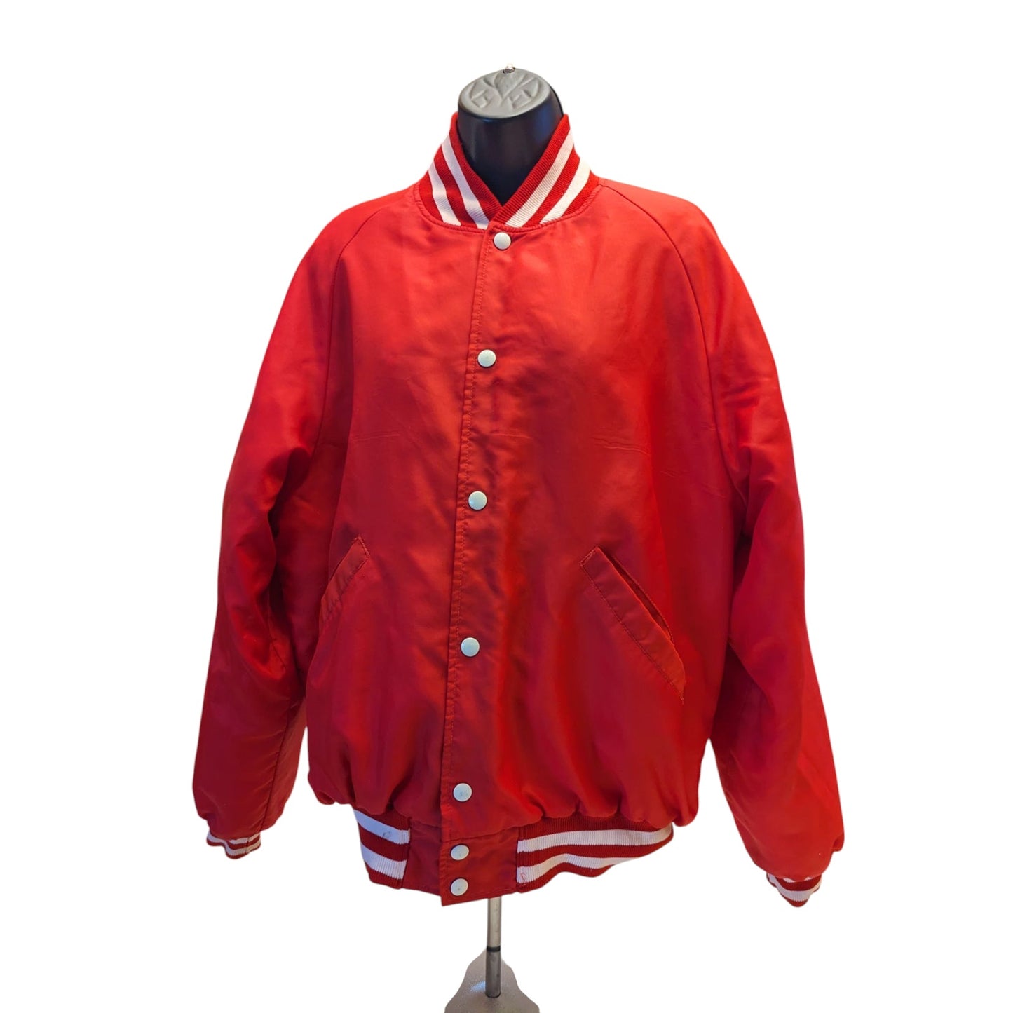 Vintage Butwin Red Satin Varsity Jacket Adult Large USA Snap Front Preppy