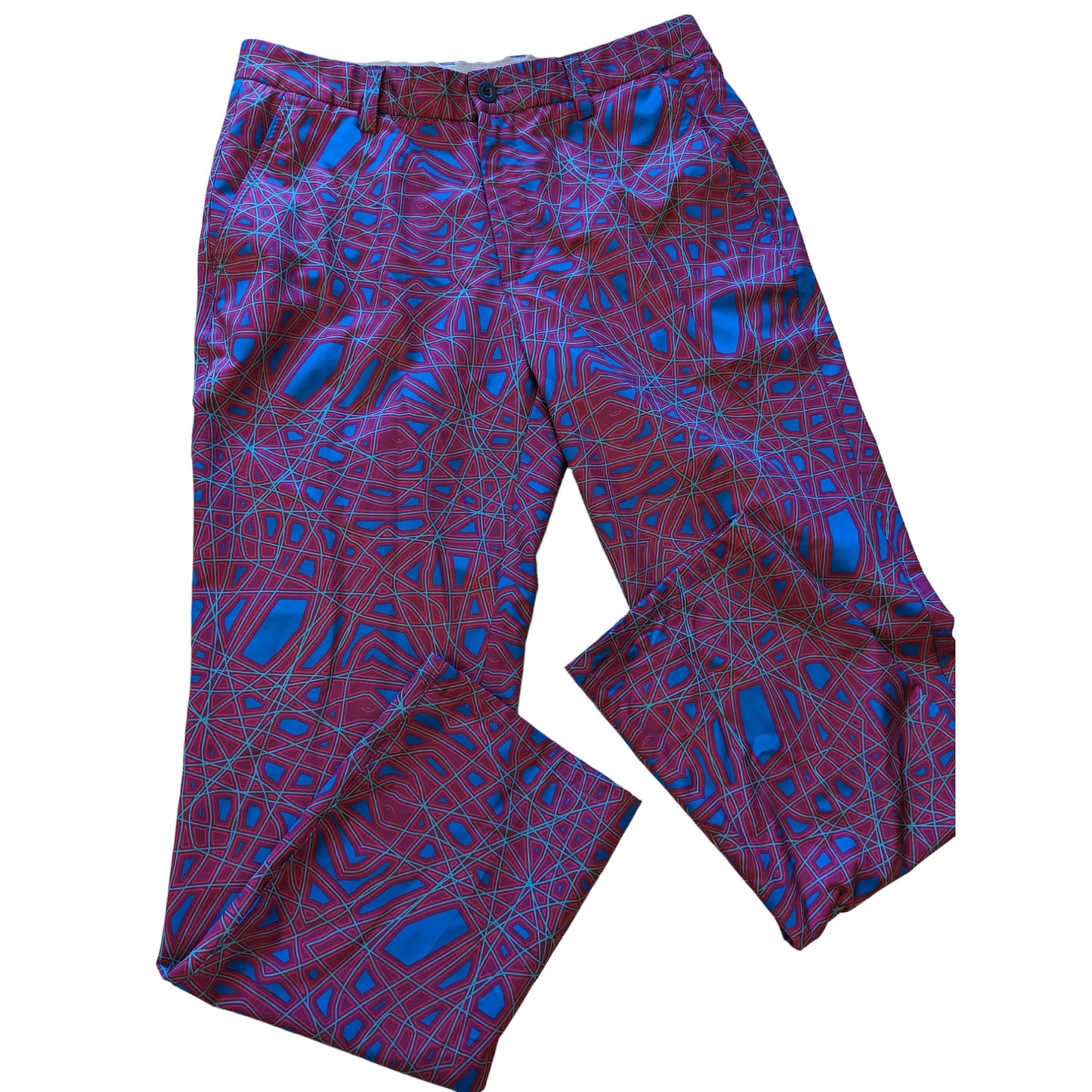 Hreski Golf Pants Mens 32 Bold Purple Blue Abstract Geometric Polyester Spandex