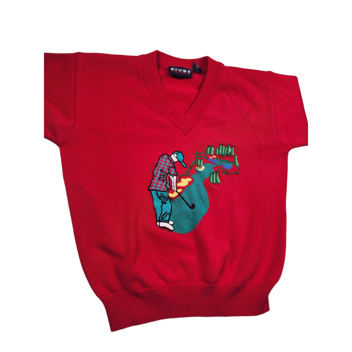 Pivot Sportware Golf Sweater Mens Medium Red Sweatshirt V Neck Vintage Retro 90s