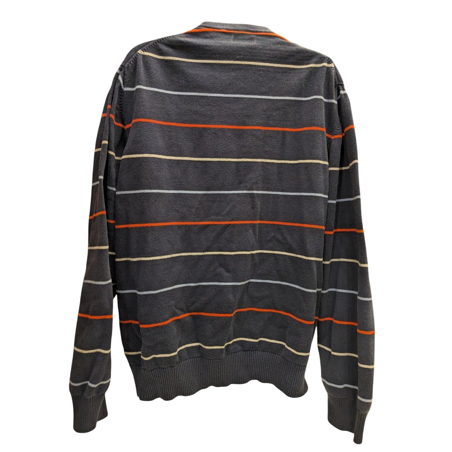 IZOD Sweater Womens XL Black Striped Crewneck Pullover Casual Knit Long Sleeve