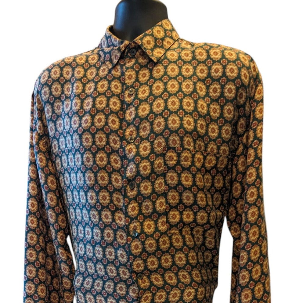 Robert Stock Silk Shirt Men Large Vintage Long Sleeve Button Geometric Paisley