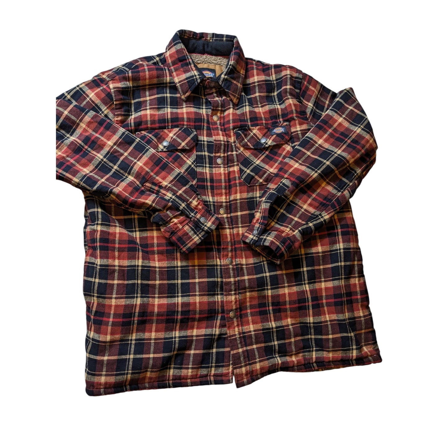 Dickies Sherpa Lined Flannel Jacket Mens XL Plaid Snap Warm Heavyweight Workwear