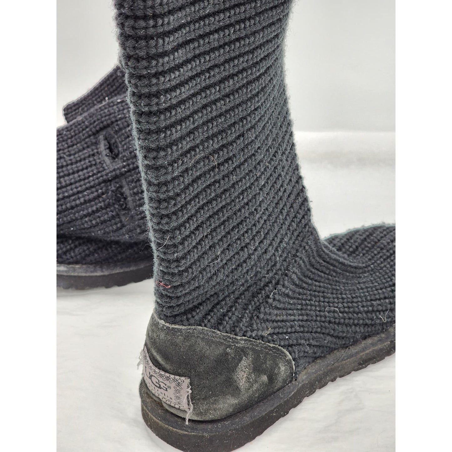 Ugg Classic Cardy Boots Womens Knitted Size 8 Black 5819 Mid Calf To Tall Sock