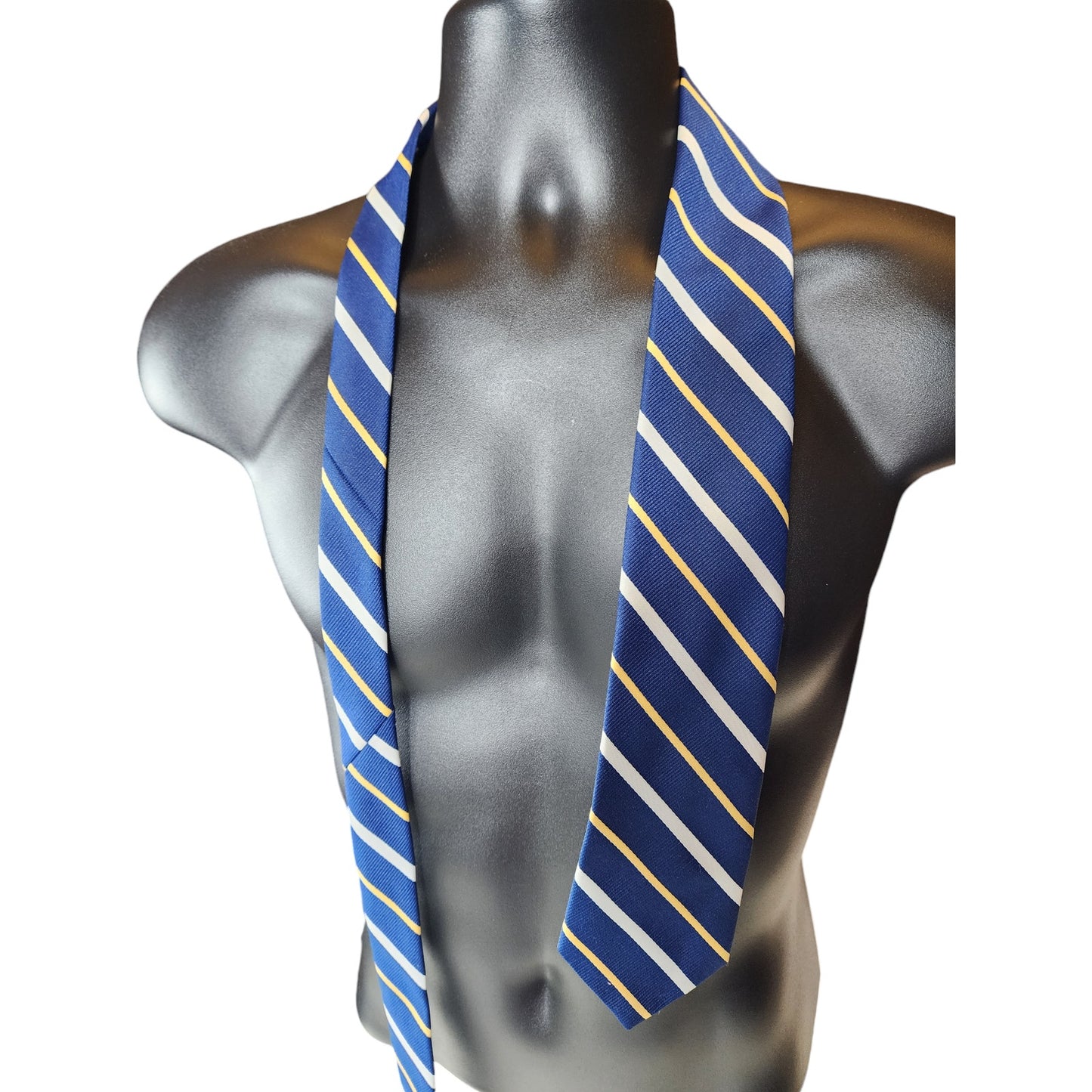 Vintage Designer Creations Mens Tie Necktie Blue Yellow White Stripes Office