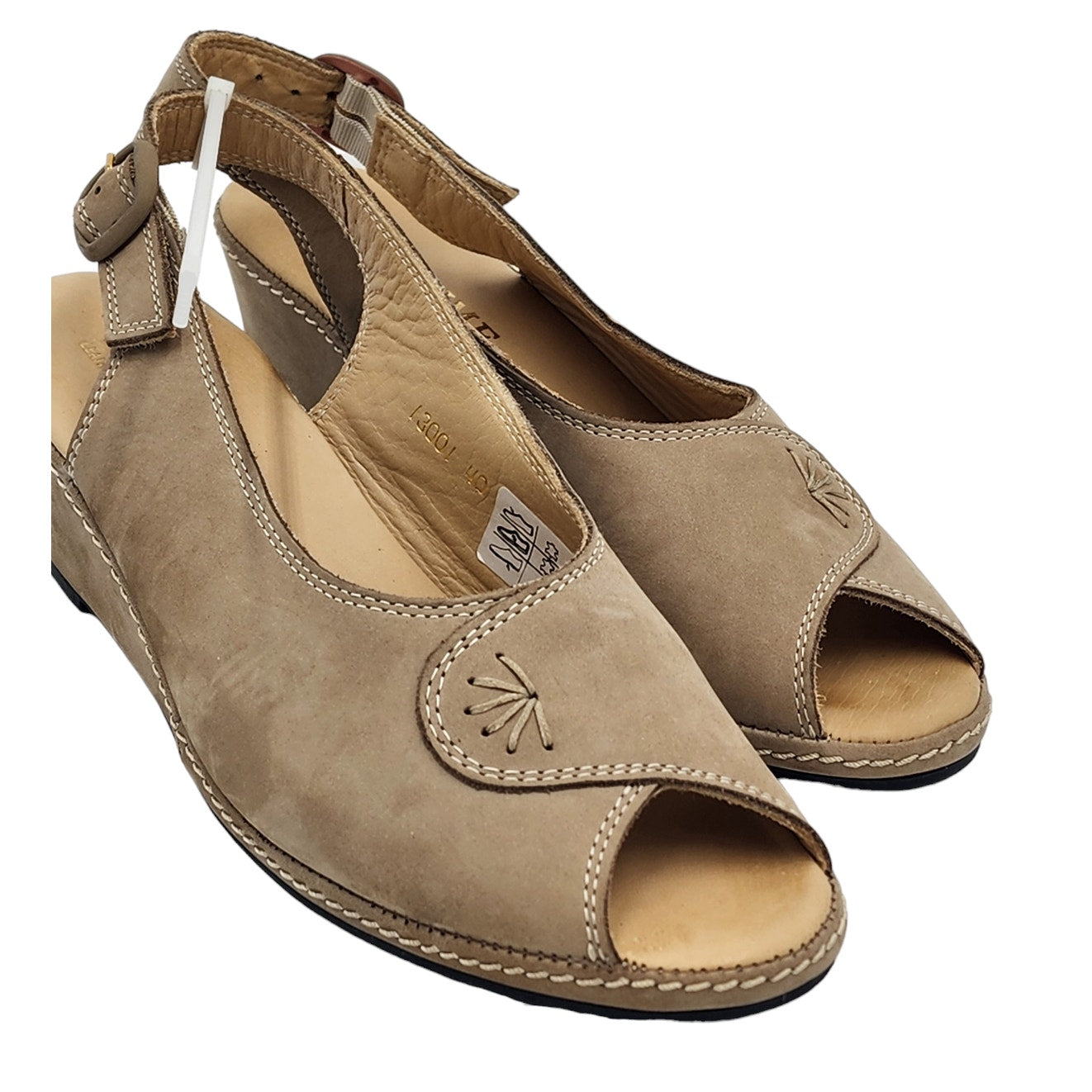 La Plume Sandals Women 9 40 EU Leather Peep Toe Slingback Wedge Adjustable strap