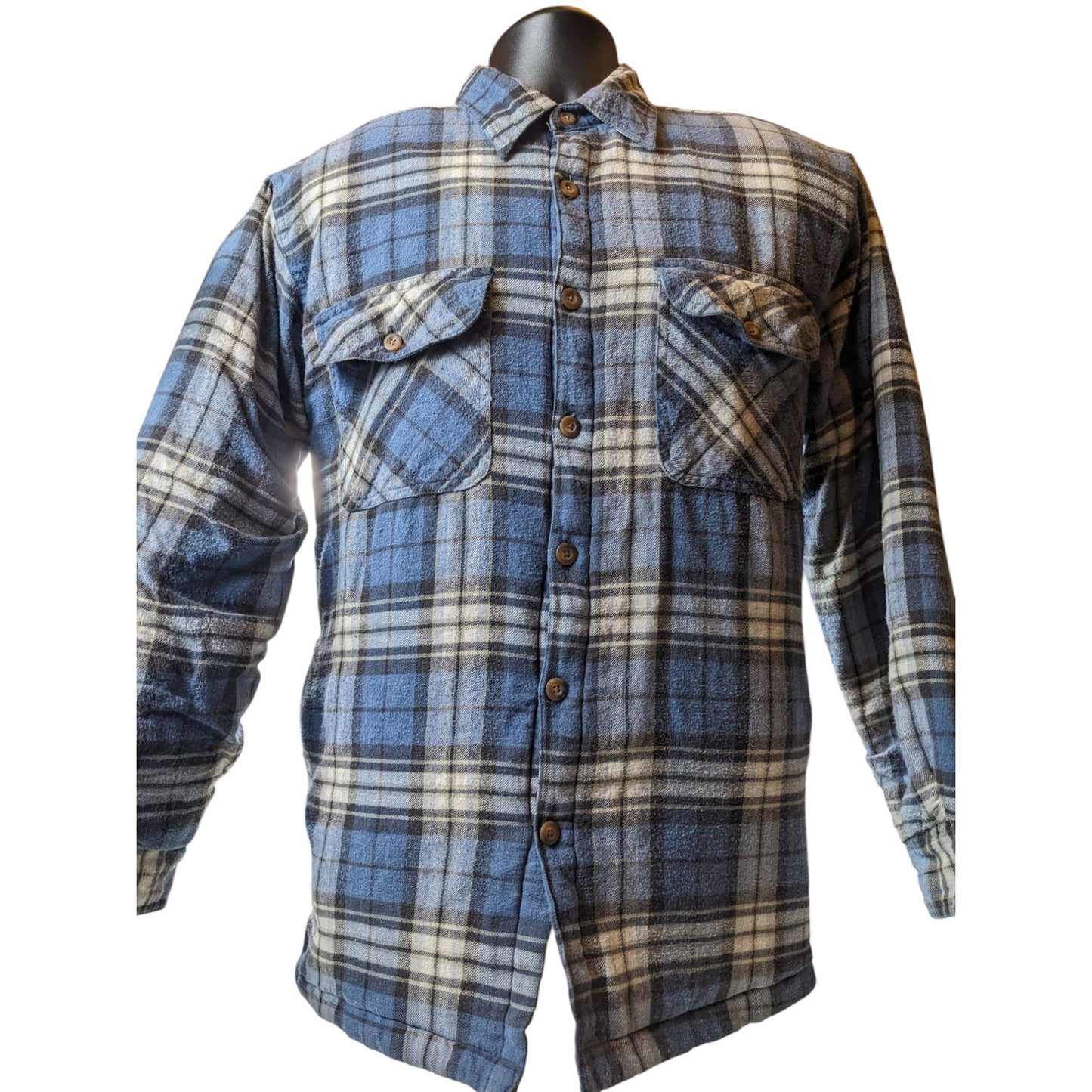 Canyon Guide Outfitters Quilted Flannel Jacket Mens Large Blue Plaid Shirt Coat