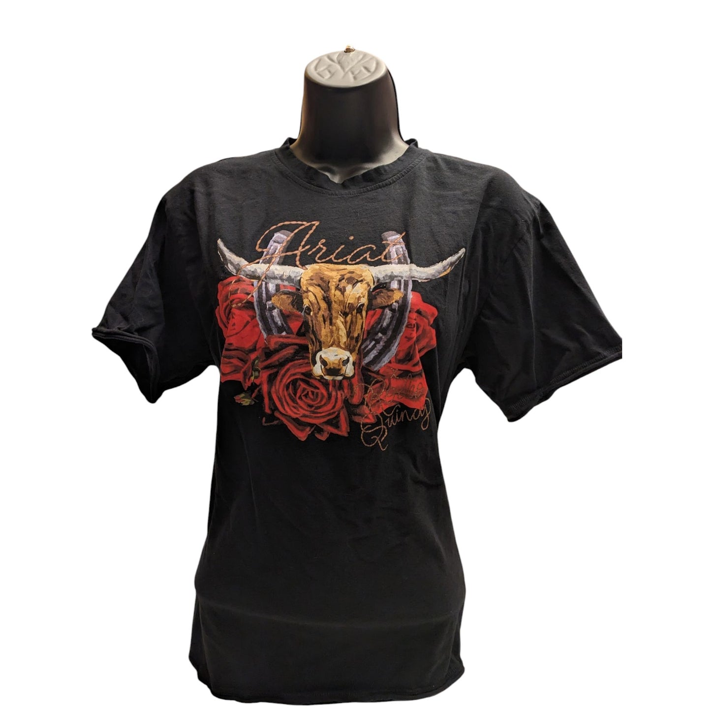 Ariat Western T Shirt Women Small Boyfriend Longhorn Roses Tee Rodeo Cowgirl Top