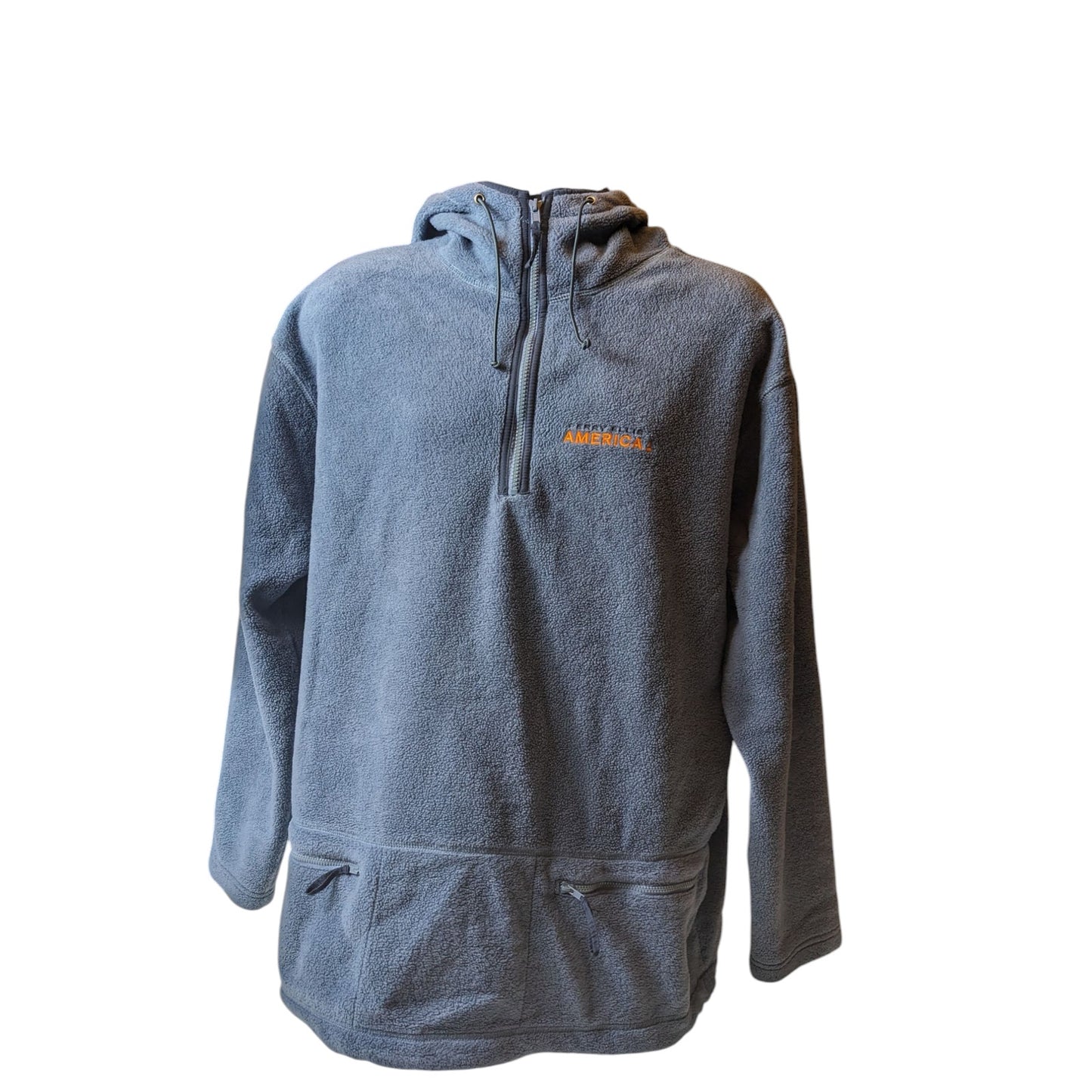 Perry Ellis Hoodie Mens Large Fleece Pullover Jacket Blue Zip Pockets Sweatshirt