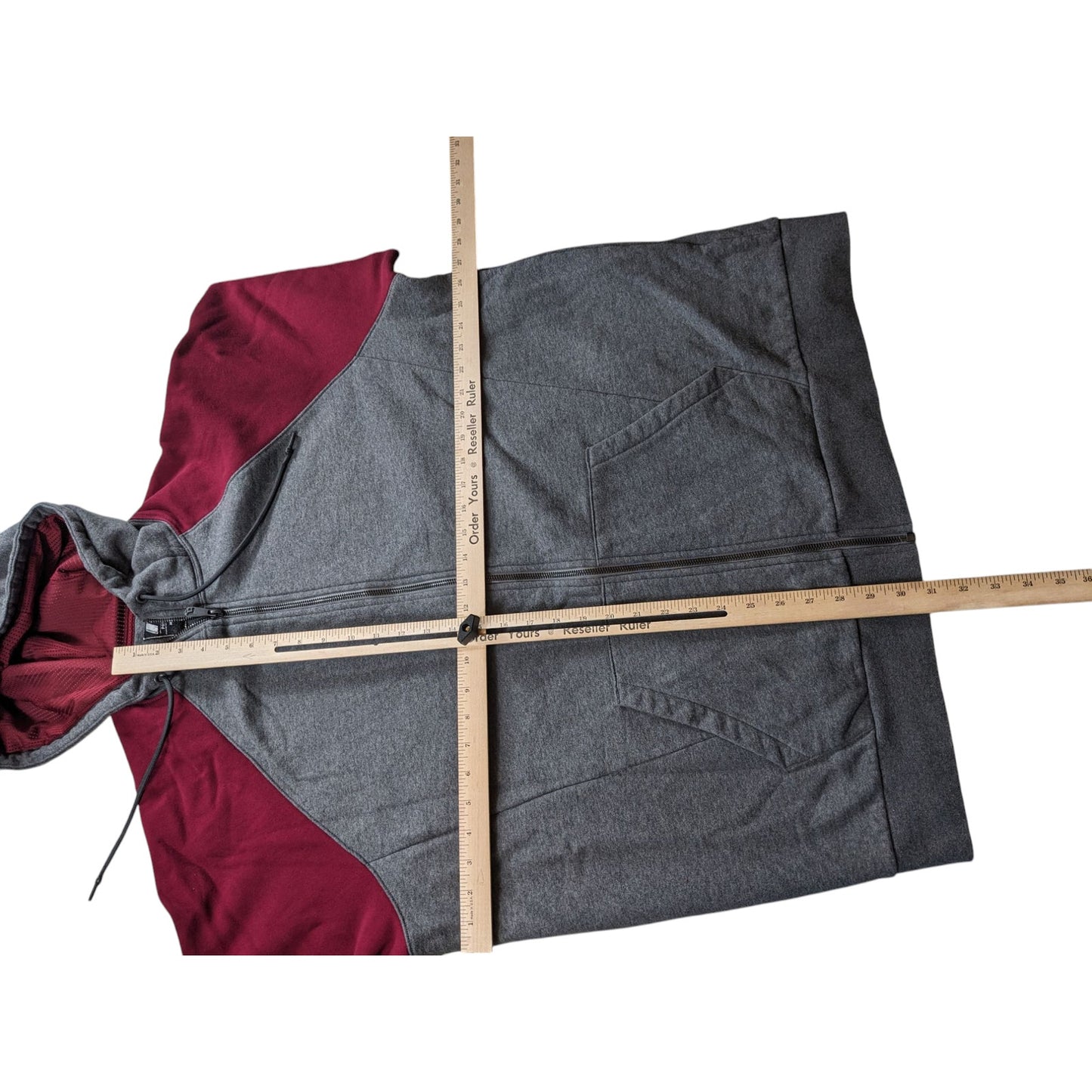 Russell Hoodie Mens 2XL Full Zip Premium Fleece Gray Maroon Hooded Sweatshirt