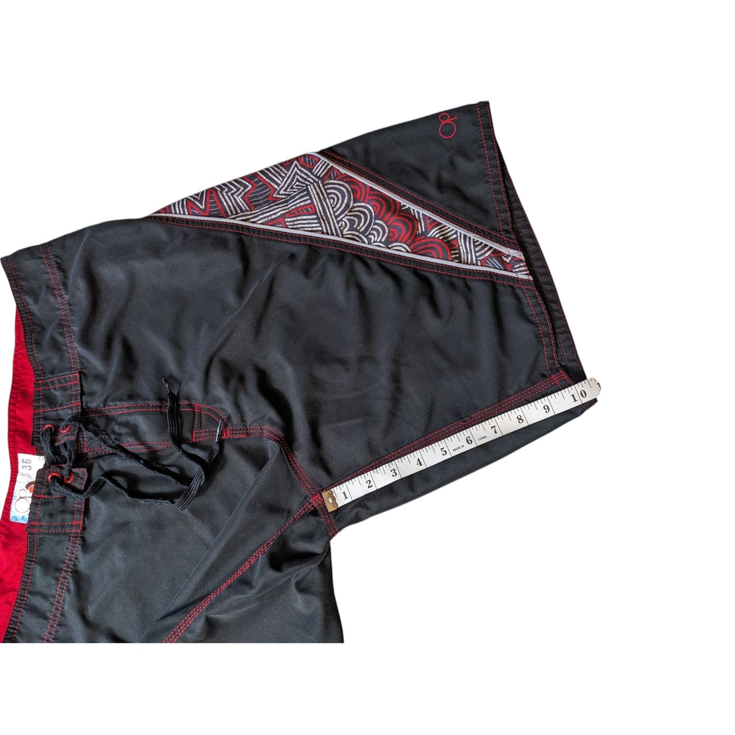OP Board Shorts Mens 36 Black Red Tribal Print Swim Surfwear Ocean Pacific Beach