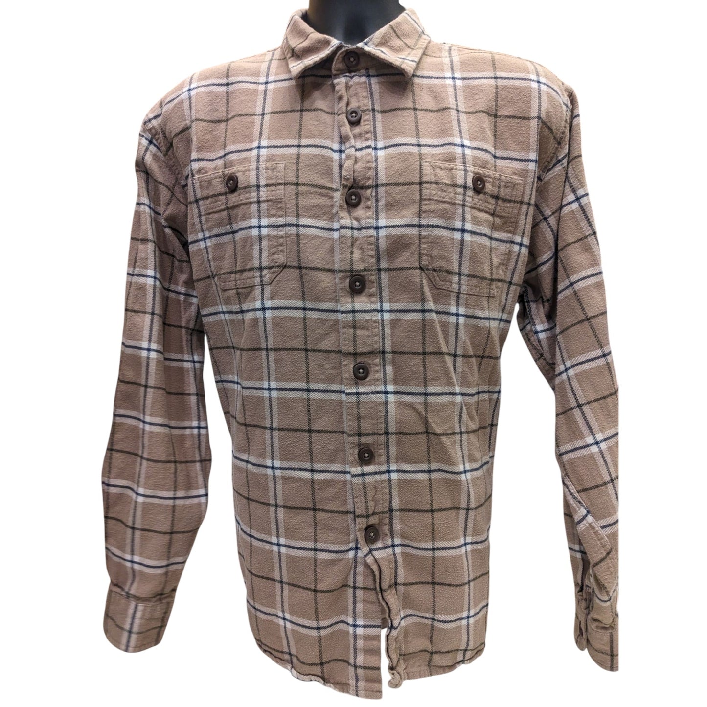 Wrangler Mens XL Brown Flannel Shirt Long Sleeve Button Down Plaid Workwear