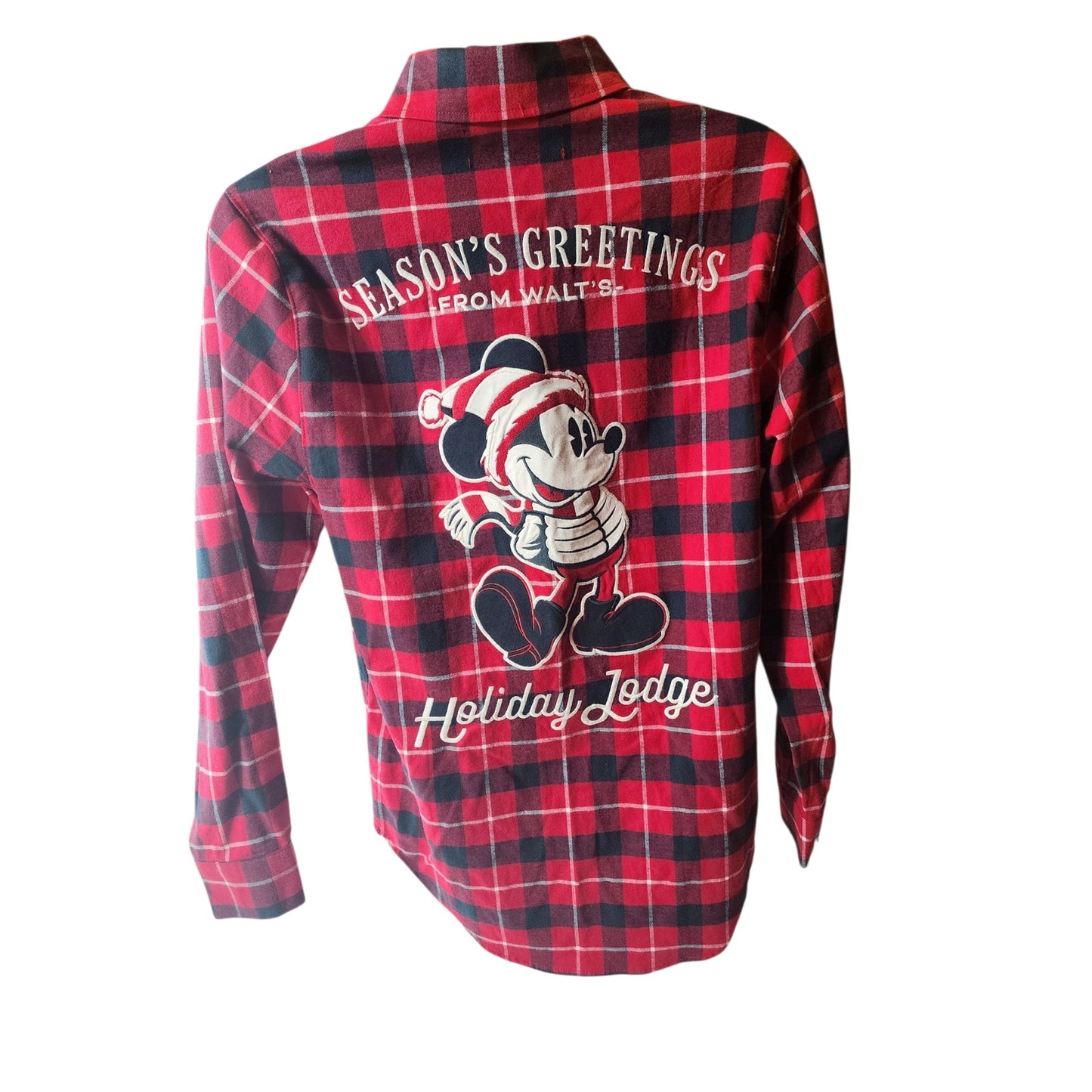 Disney Mickey Plaid Flannel Shirt Large Seasons Greeting Holiday Lodge Christmas
