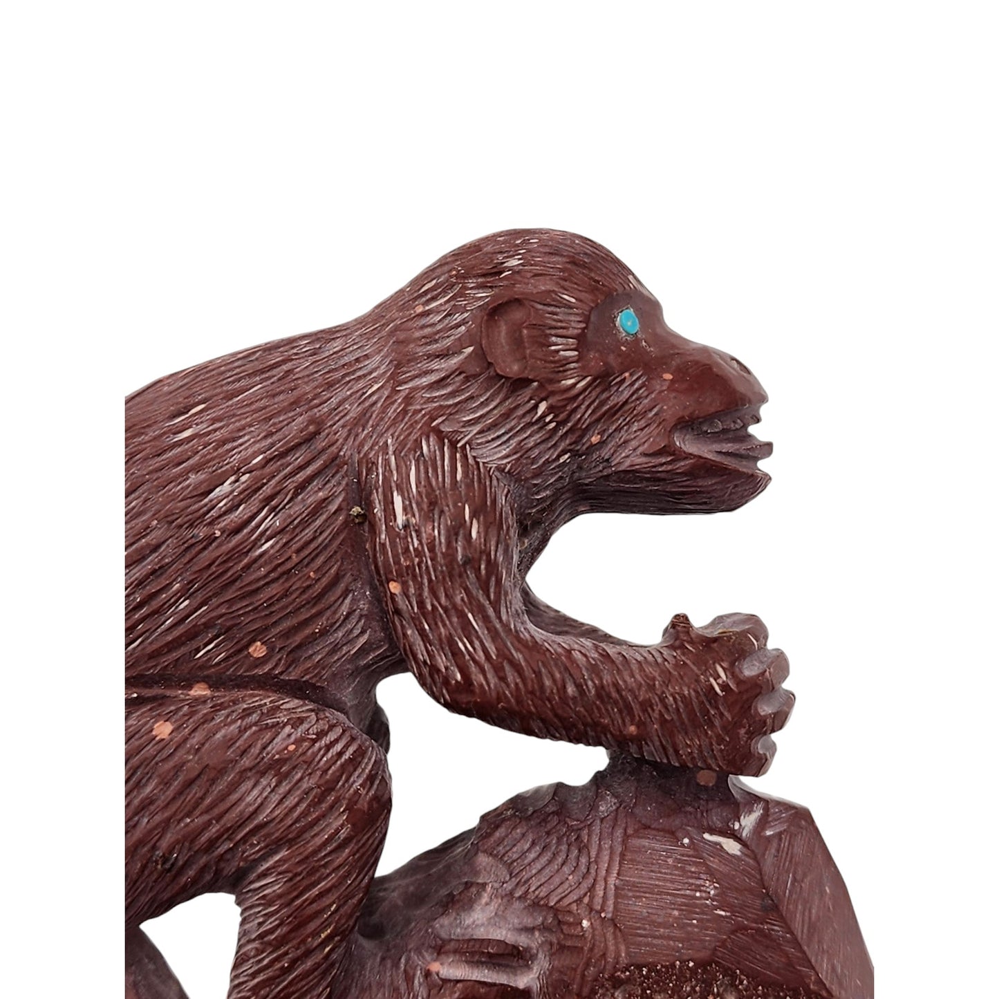 Native American Zuni Monkey Fetish Derrick Kaamasee Pipestone Carve Turquoise 4"