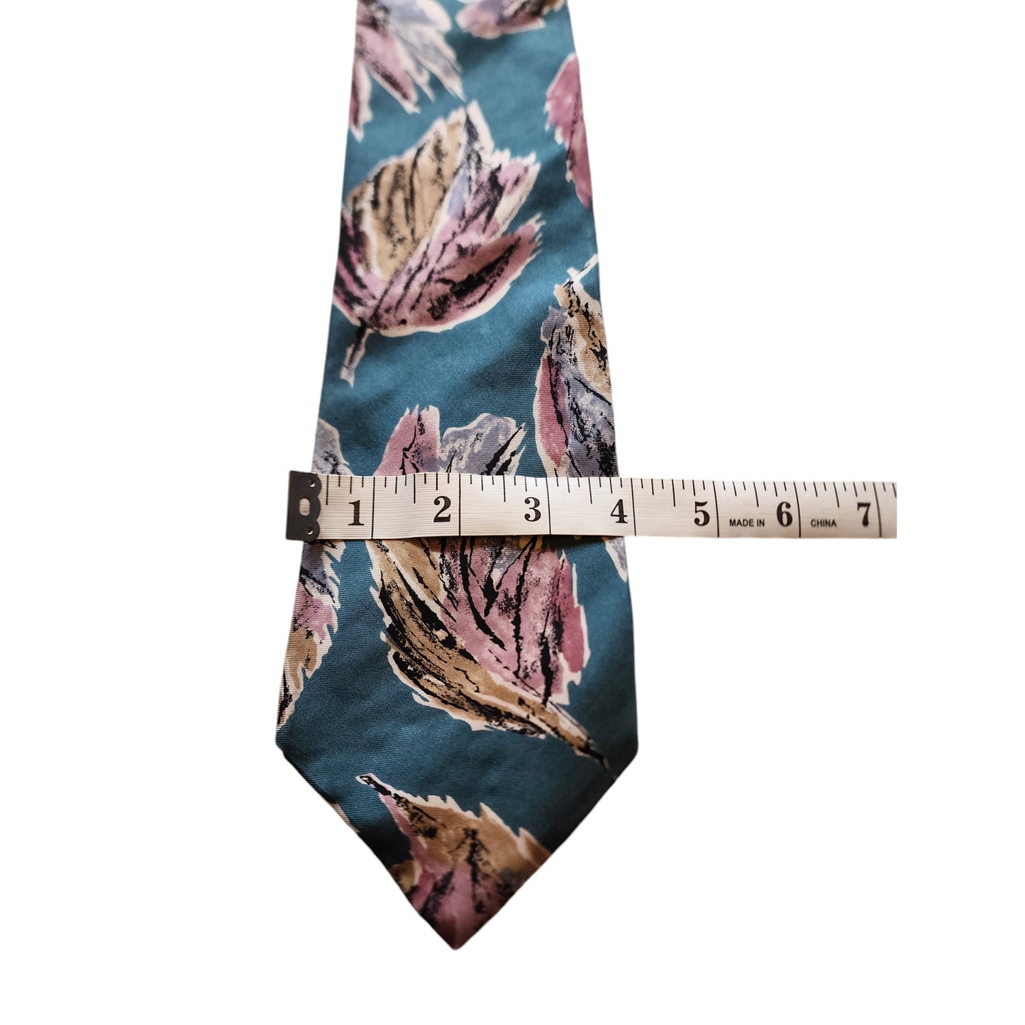 Oscar de la Renta Mens Tie Vintage Floral Print Teal Pink Neckwear Necktie