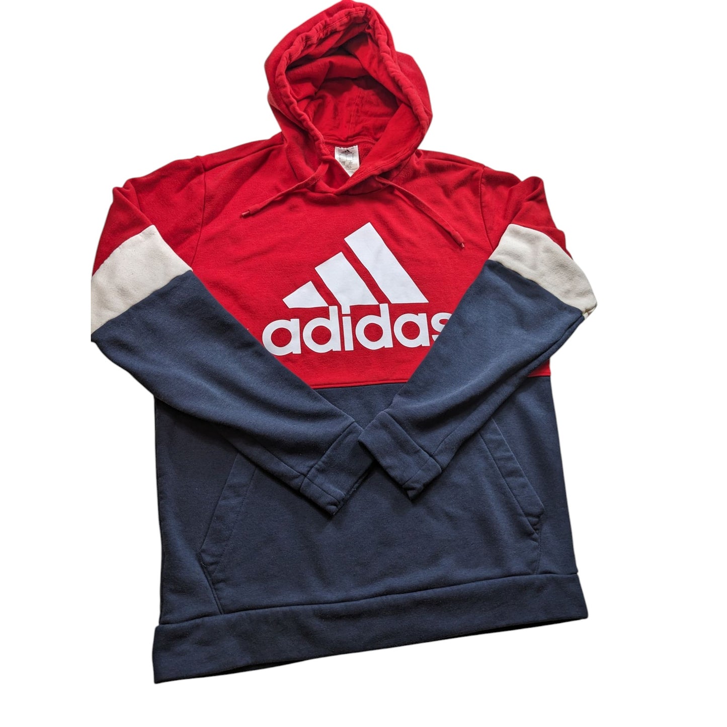 Adidas Hoodie Men Medium/Large RedNavy Colorblock Pullover Sweatshirt Streetwear