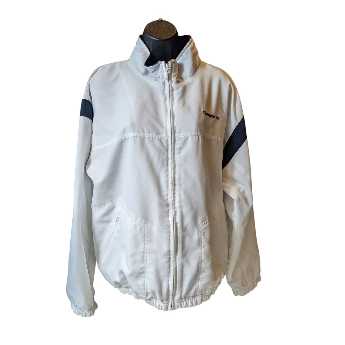 Reebok Classic Track Jacket Womens XL White Navy Full Zip Windbreaker Sporty
