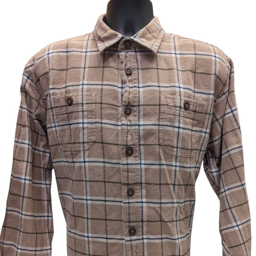 Wrangler Mens XL Brown Flannel Shirt Long Sleeve Button Down Plaid Workwear