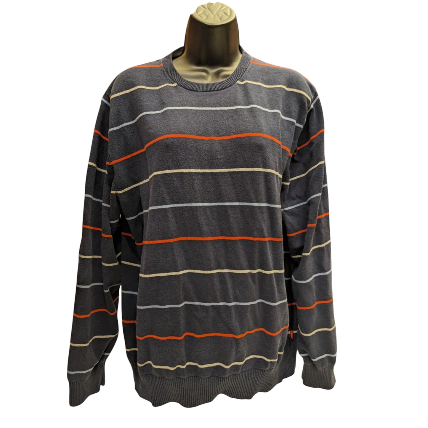 IZOD Sweater Womens XL Black Striped Crewneck Pullover Casual Knit Long Sleeve