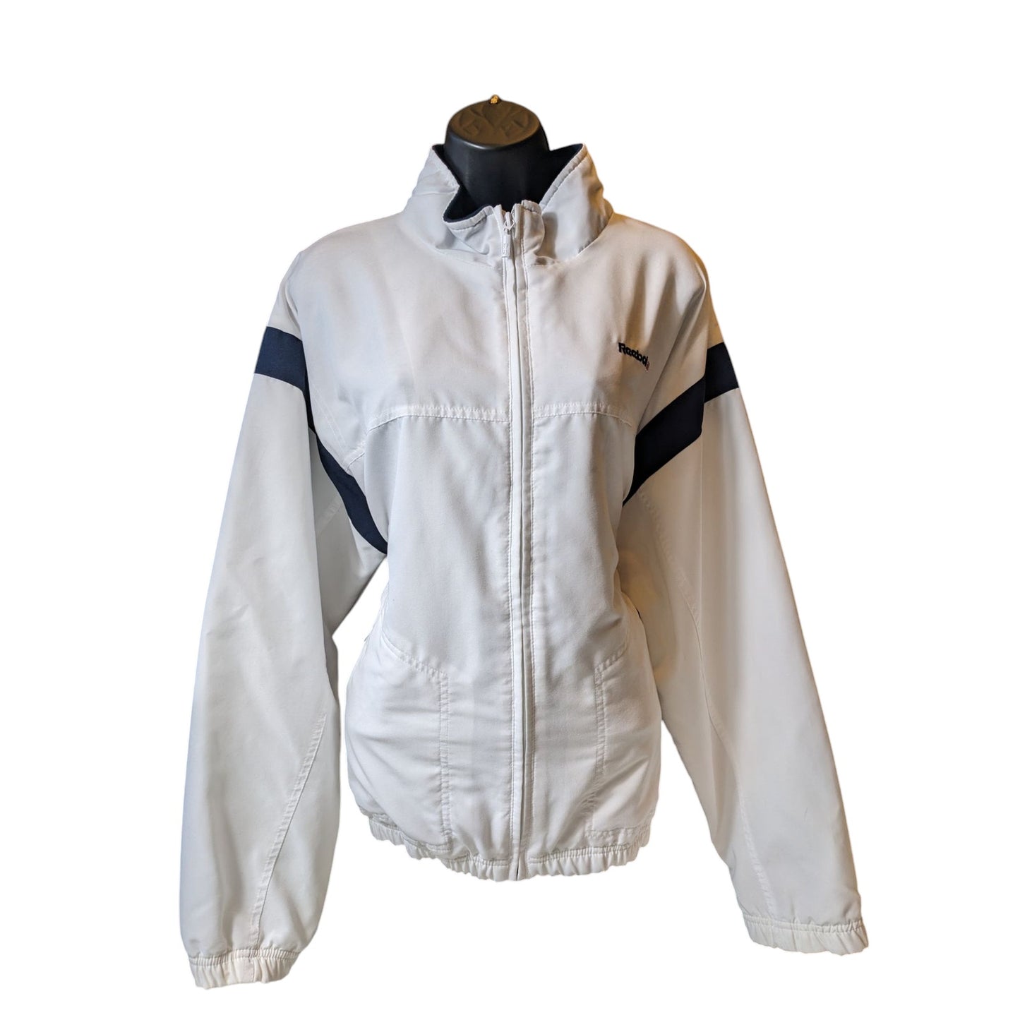 Reebok Classic Track Jacket Womens XL White Navy Full Zip Windbreaker Sporty