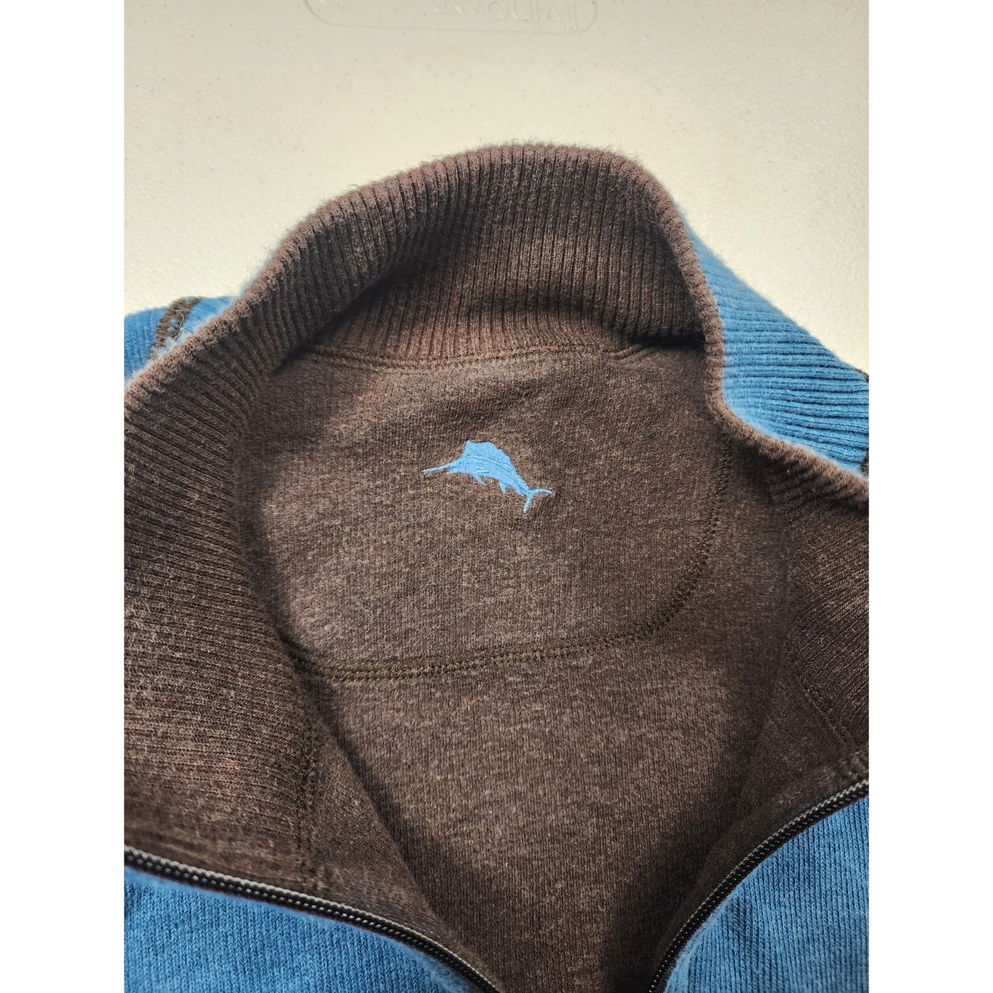 Tommy Bahama Reversible 1/4 Zip Pullover Mens 2XL Brown Blue Sweater Casual Knit