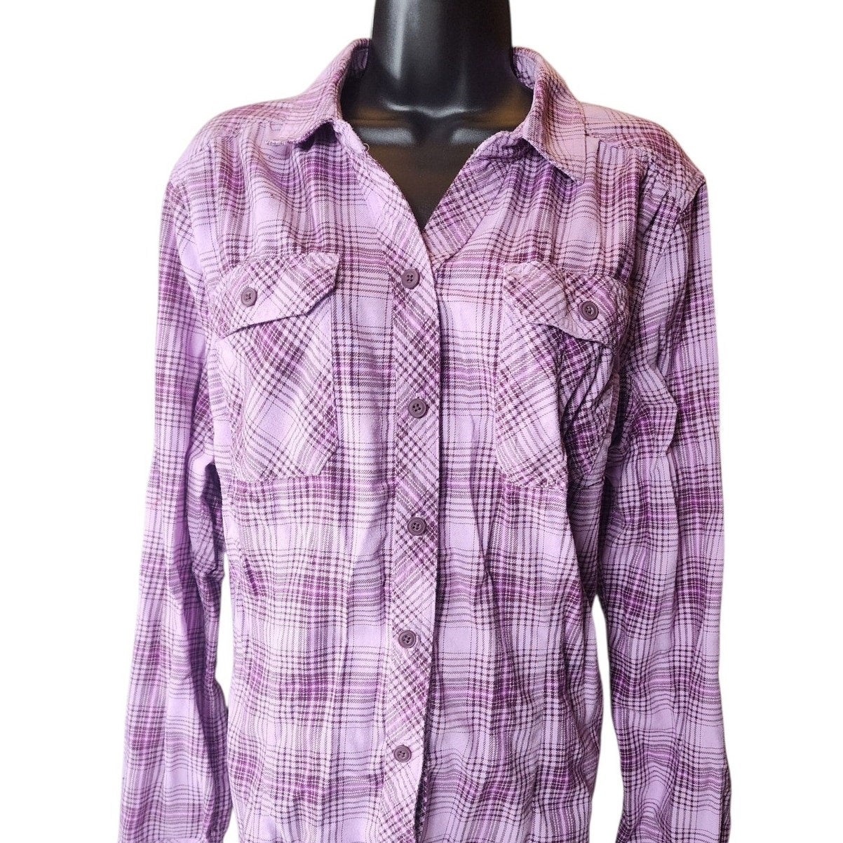 Duluth Trading Shirt Women XL Purple Plaid Button Front Long Sleeve Western Top