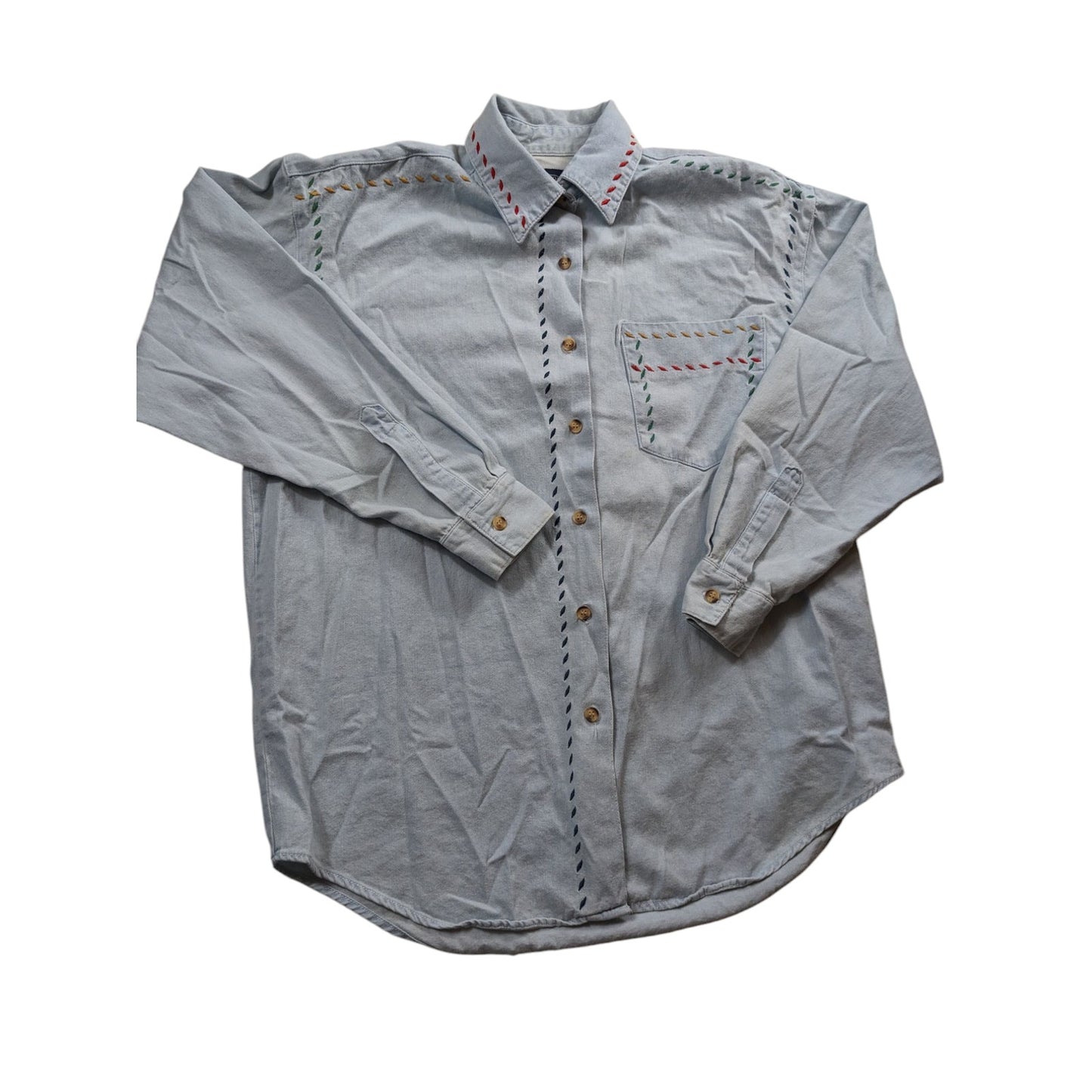 Vintage Solutions Denim Style Shirt Women Medium Embroidered Button Boho Western