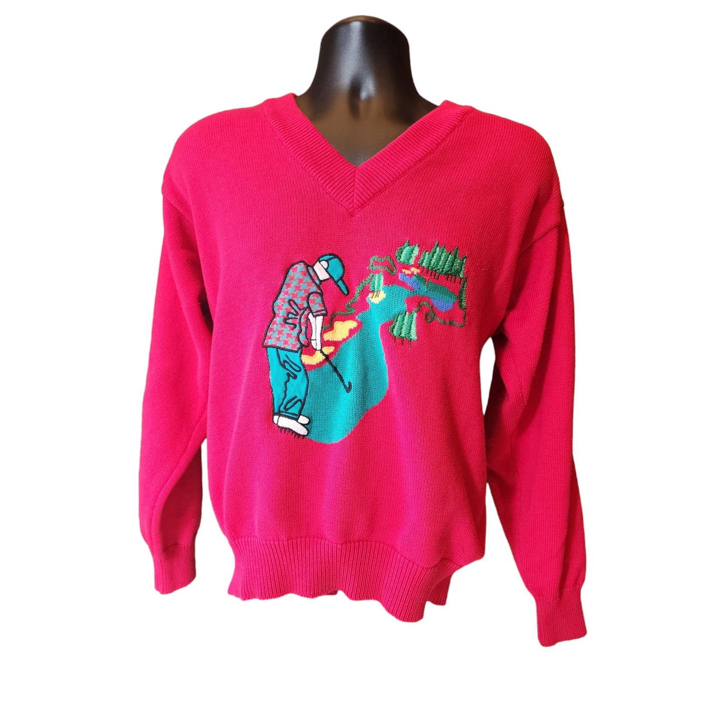 Pivot Sportware Golf Sweater Mens Medium Red Sweatshirt V Neck Vintage Retro 90s