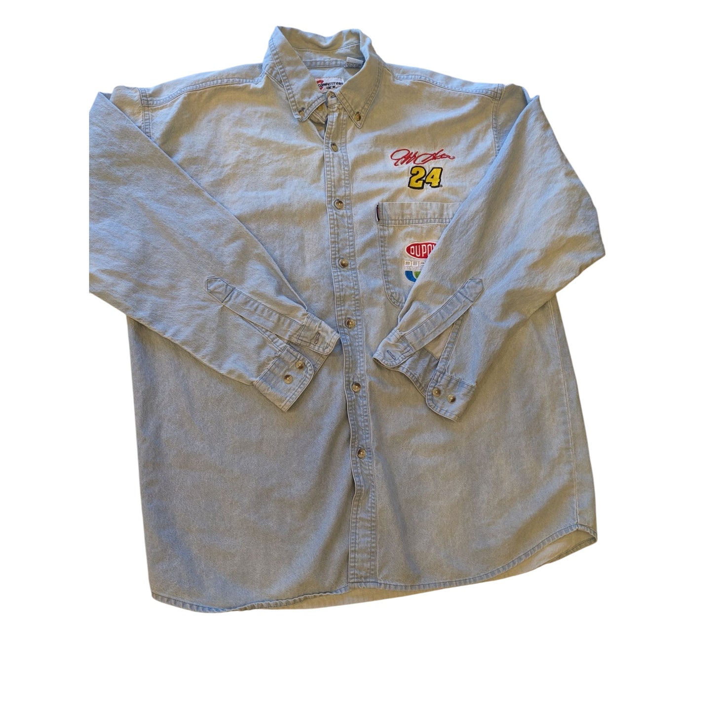 Vintage Jeff Gordon #24 DuPont Racing Mens XL Denim Button Up Shirt NASCAR