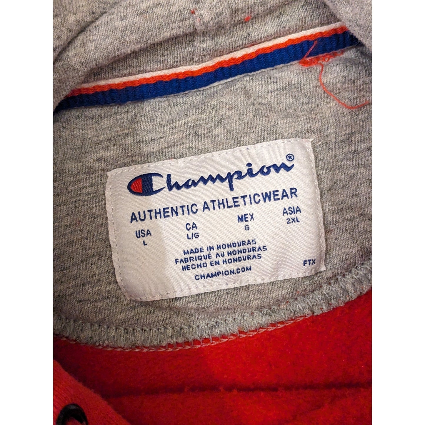 Champion Hoodie Mens Large Red Athleticwear Logo Pullover Sweatshirt Kangaroo