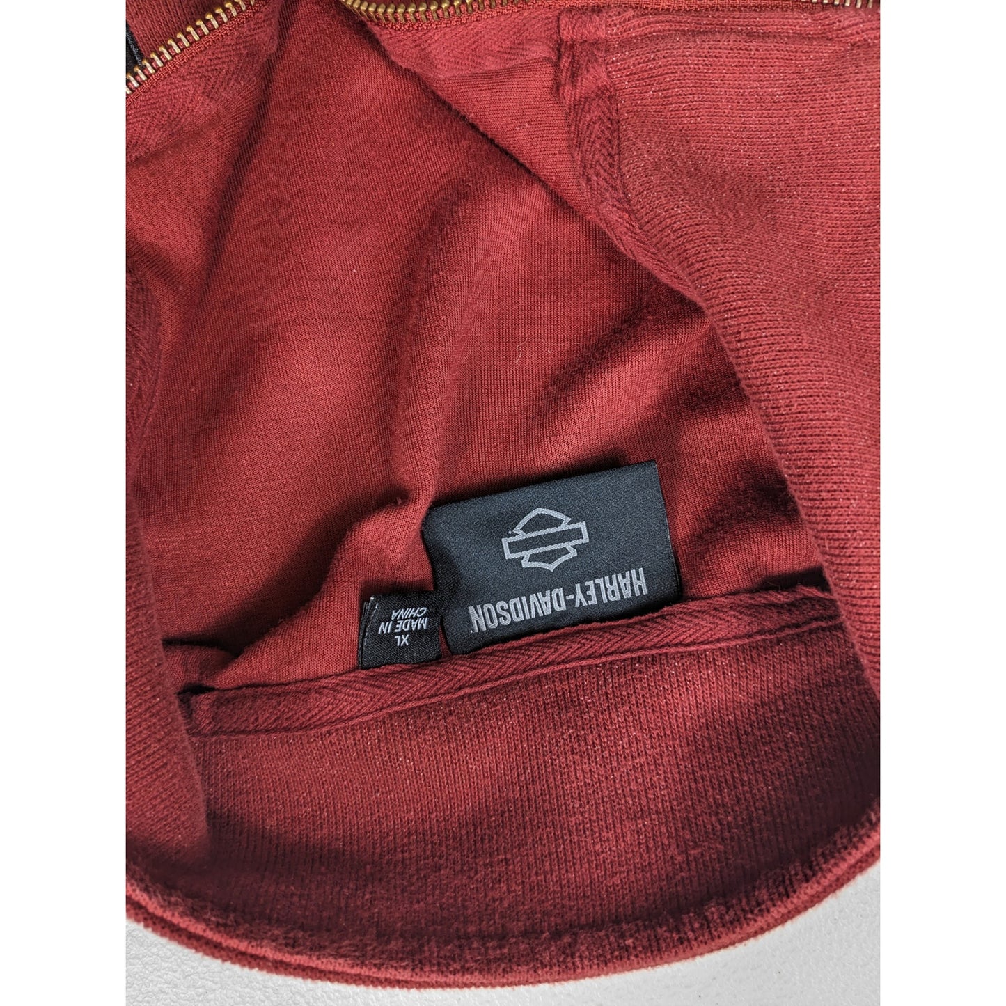 Harley Davidson Sweatshirt Men XL Fitted Women XL Zip Pullover Burgundy Maroon