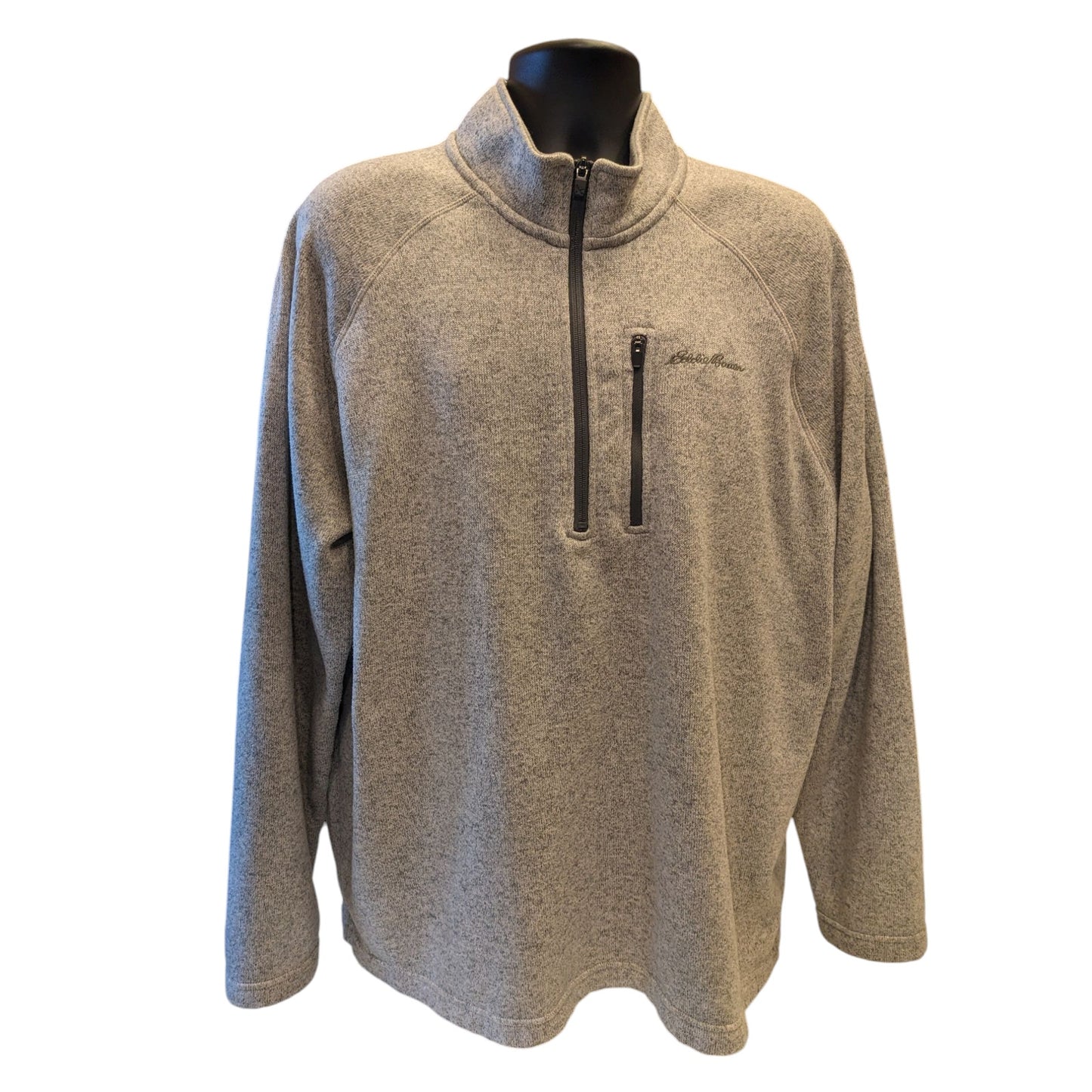 Eddie Bauer Fleece Sweater Mens XXL Gray 1/4 Zip Pullover Gray Hiking Sweatshirt
