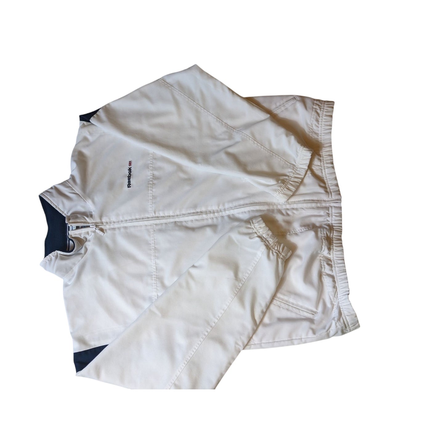 Reebok Classic Track Jacket Womens XL White Navy Full Zip Windbreaker Sporty