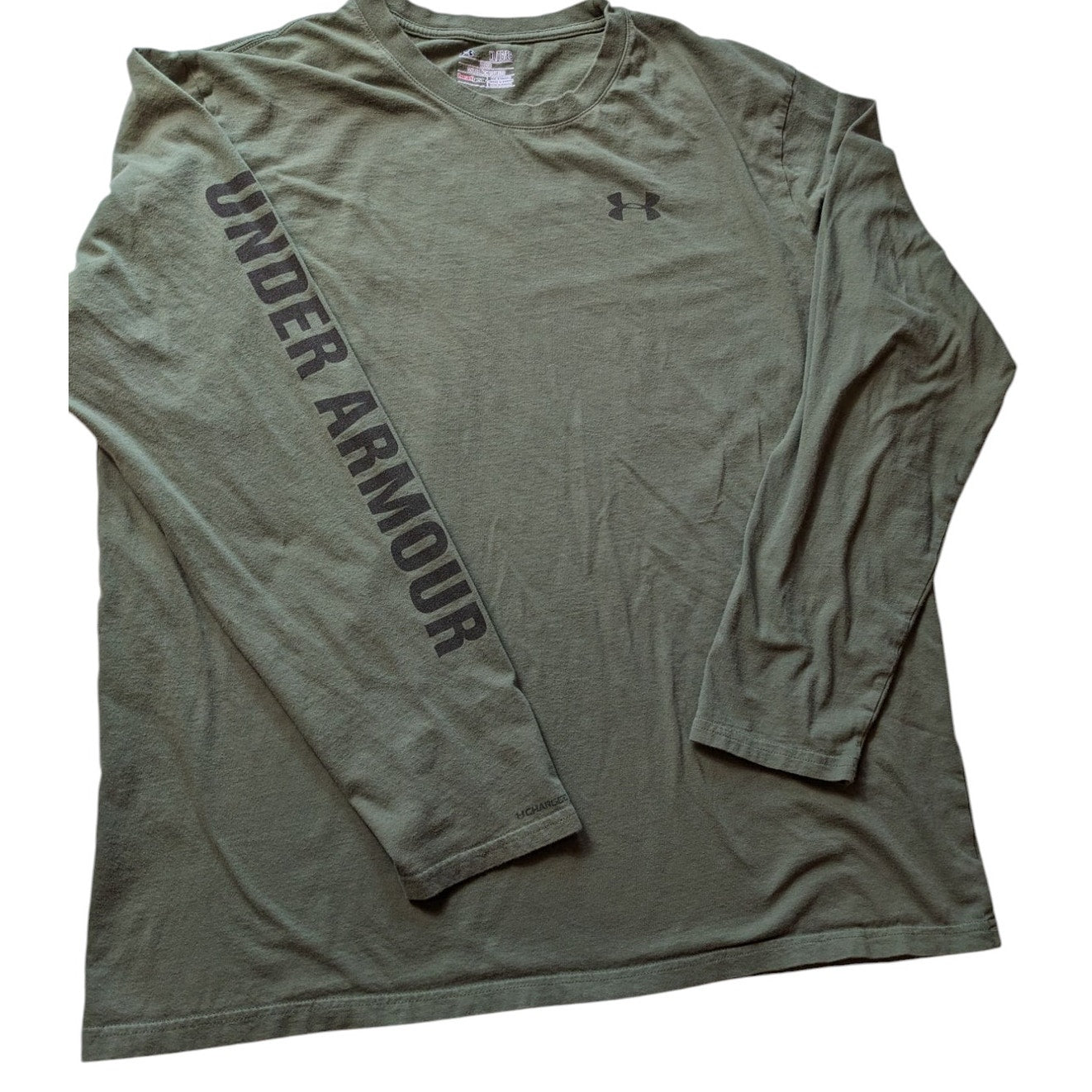 Under Armour Shirt Men XL Long Sleeve Loose Fit HeatGear Green Graphic Gym Eagle