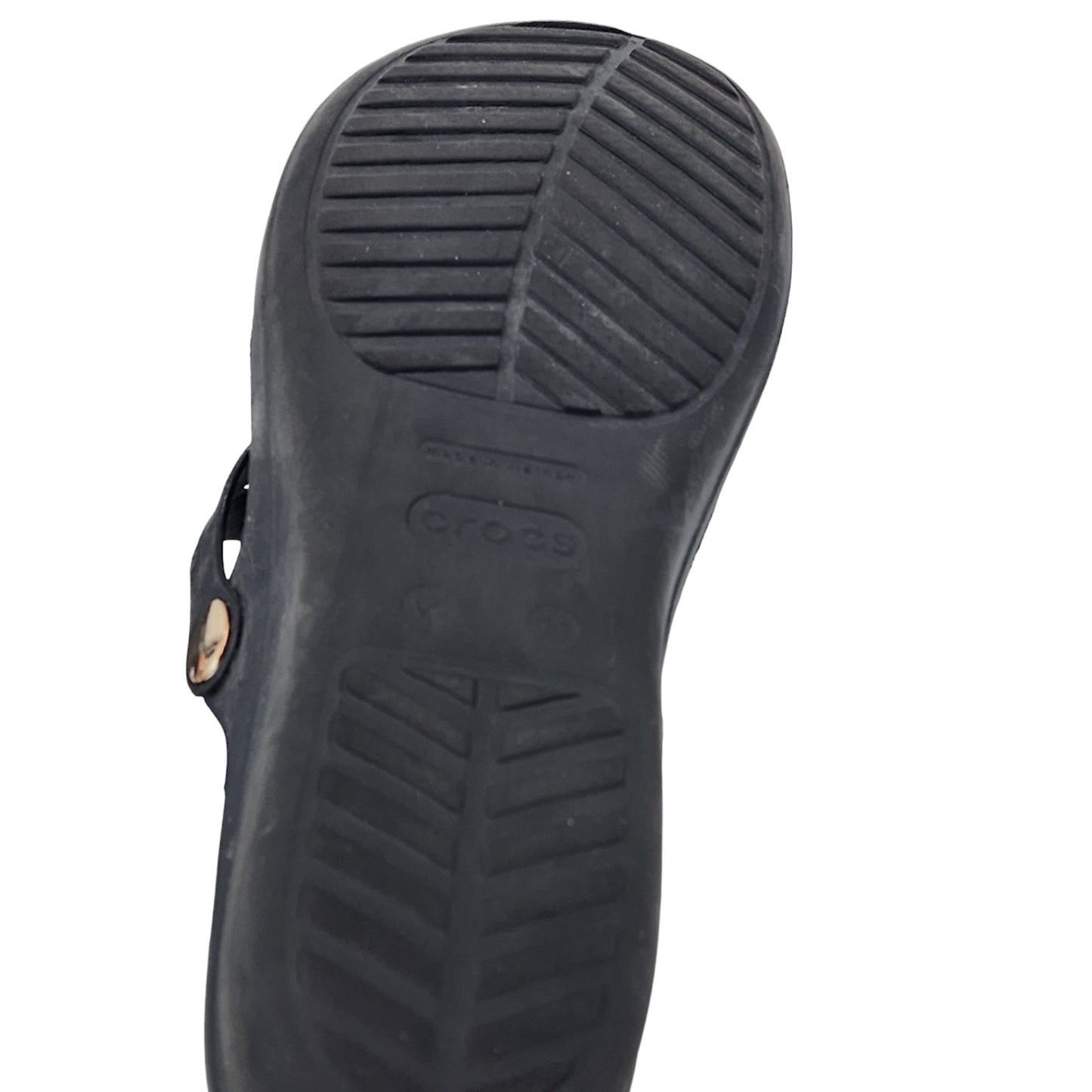 Crocs Sandals Womens 11 Black Capri V Flip Flop Gold Emblem Summer Beachwear