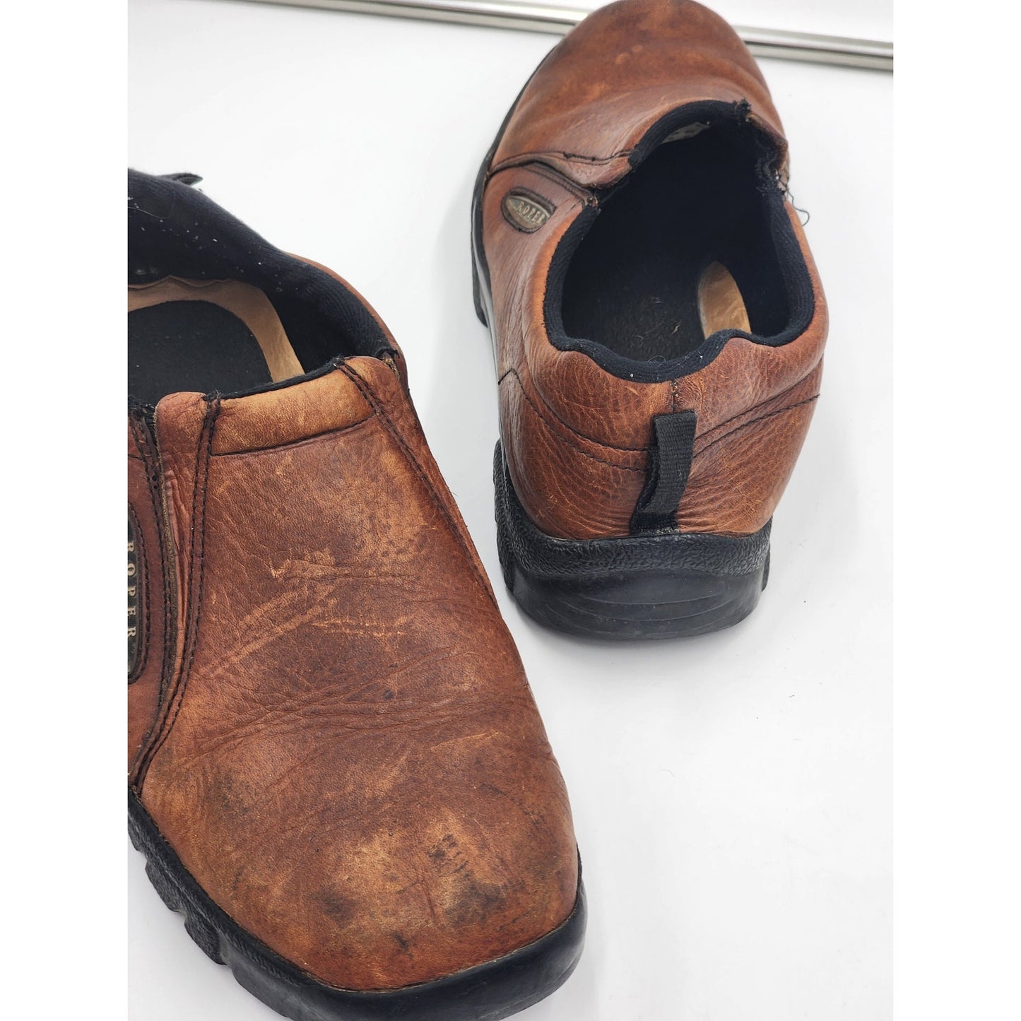 Roper Shoes Mens 12 Leather Slip On Performance Loafers Western 09-020-0601-0206