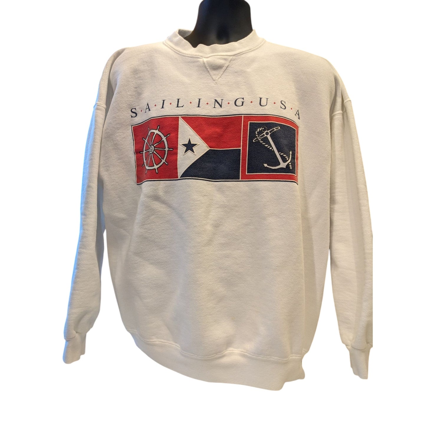 Vintage Galt Sand Sailing USA Sweatshirt Mens XL Crewneck Flag Anchor Pullover