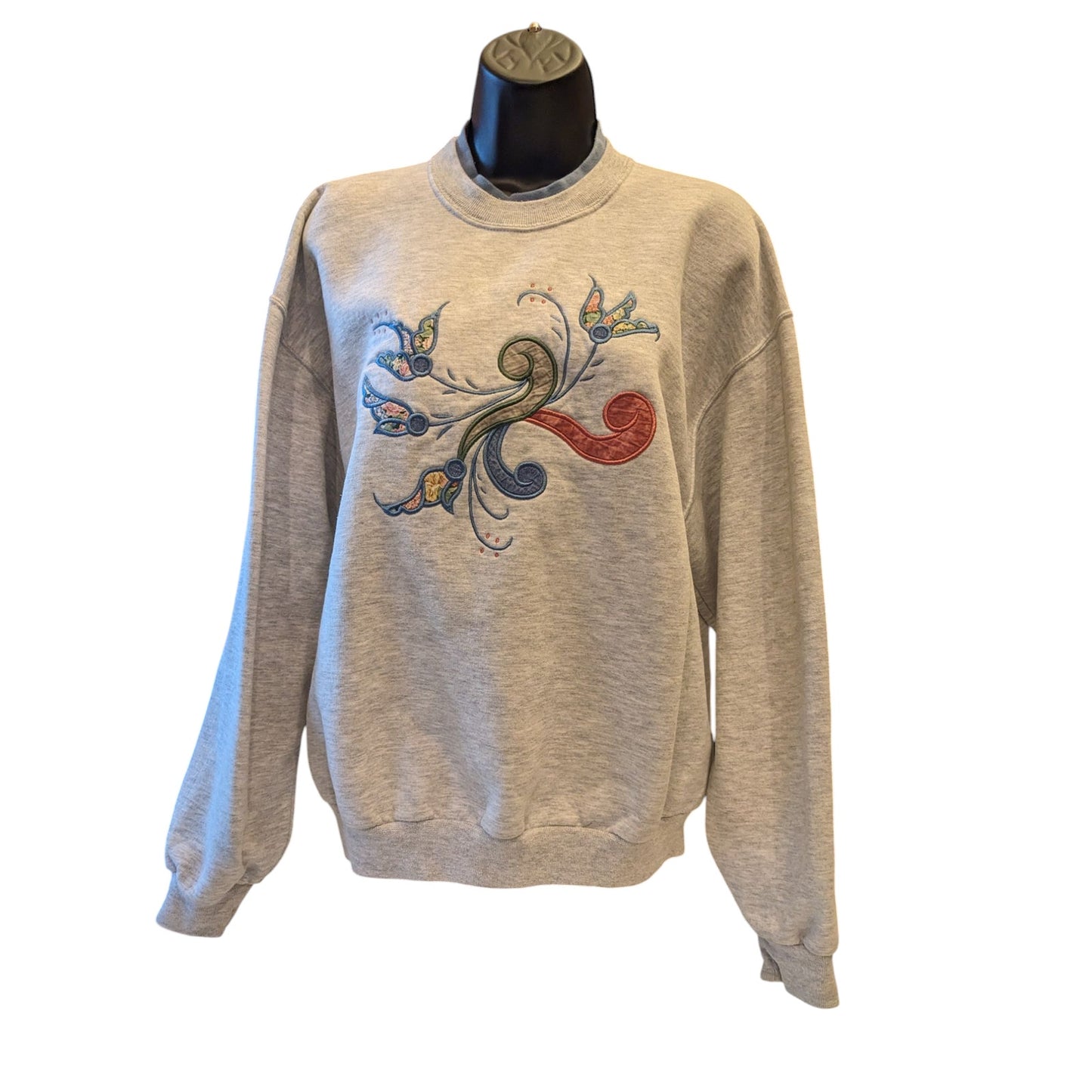 Vintage Jerzees Sweatshirt Women Large Embroidered Floral Pullover Retro 90s