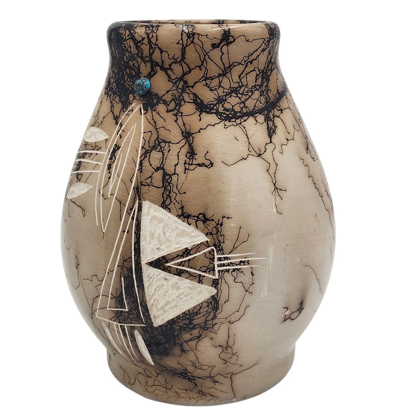 Native American Horsehair Pottery Vase Signed Southwest Etched Design Navajo 6"
