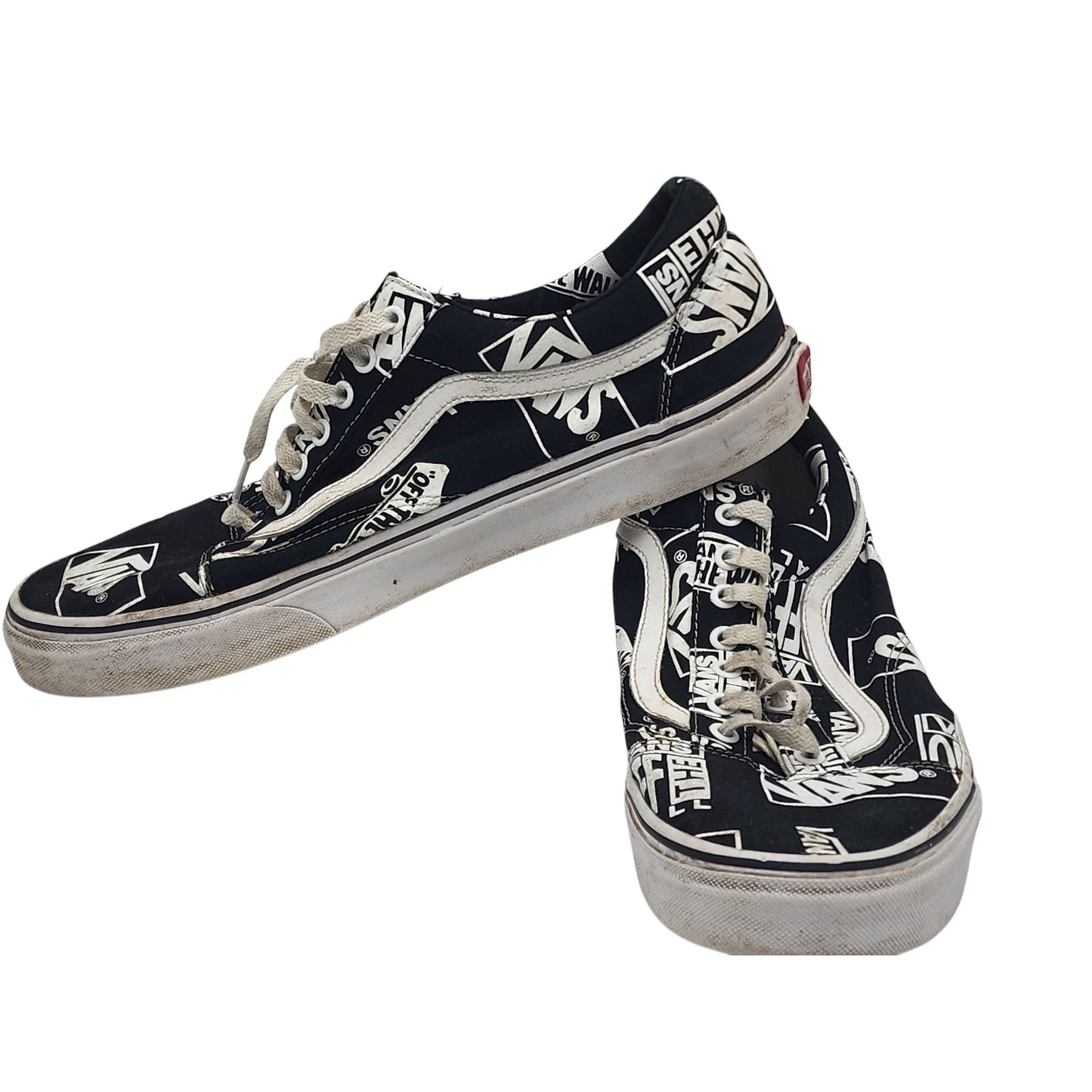 Vans Shoes Black White Print Sneakers Mens 12 Low Top Skate Streetwear 500714