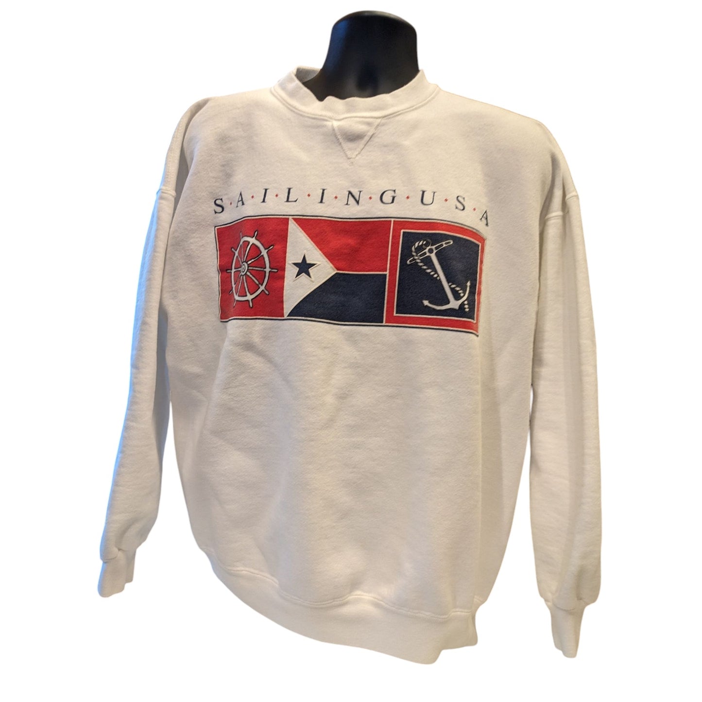 Vintage Galt Sand Sailing USA Sweatshirt Mens XL Crewneck Flag Anchor Pullover