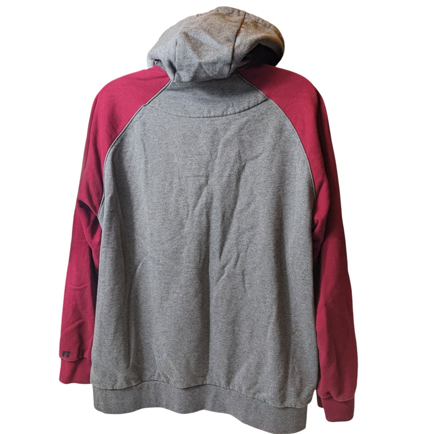 Russell Hoodie Mens 2XL Full Zip Premium Fleece Gray Maroon Hooded Sweatshirt