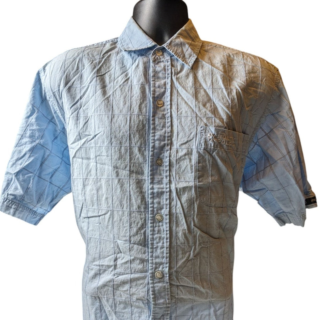 Southpole Shirt Mens Medium Short Sleeve Button Up Checkered Grid Pattern Plaid