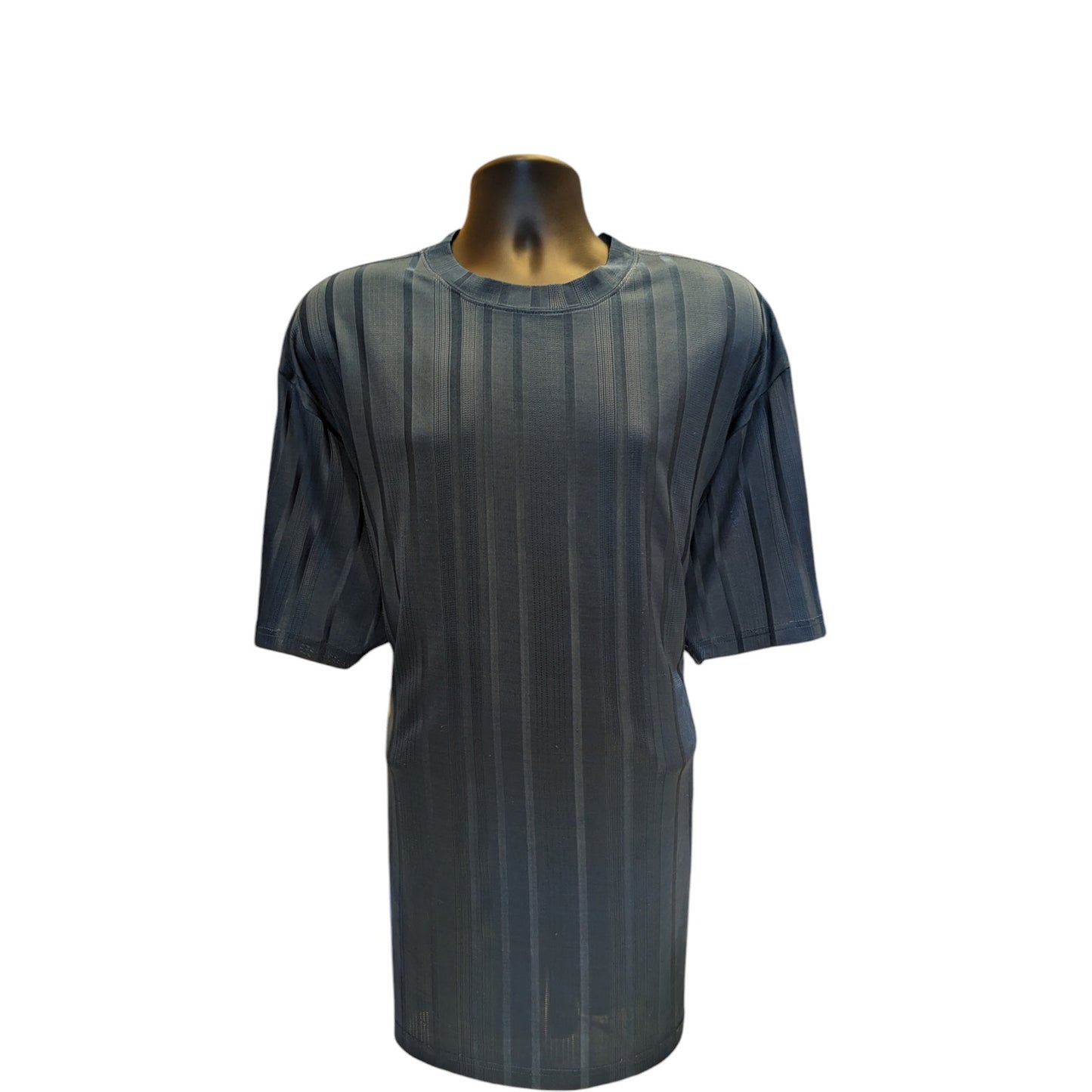 Stacy Adams Shirt Mens 3XLT Textured Blue Striped Short Sleeve Crew Neck