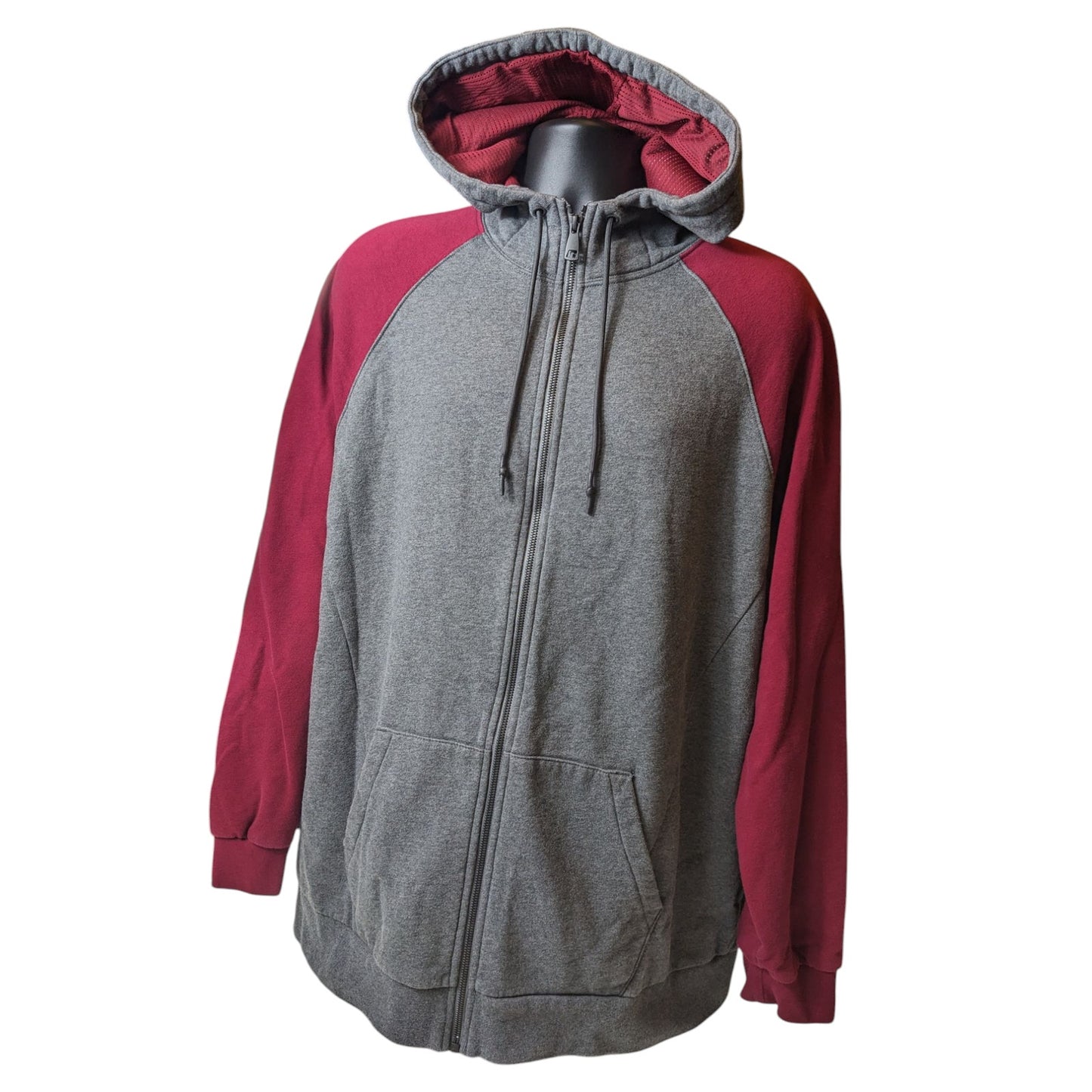 Russell Hoodie Mens 2XL Full Zip Premium Fleece Gray Maroon Hooded Sweatshirt