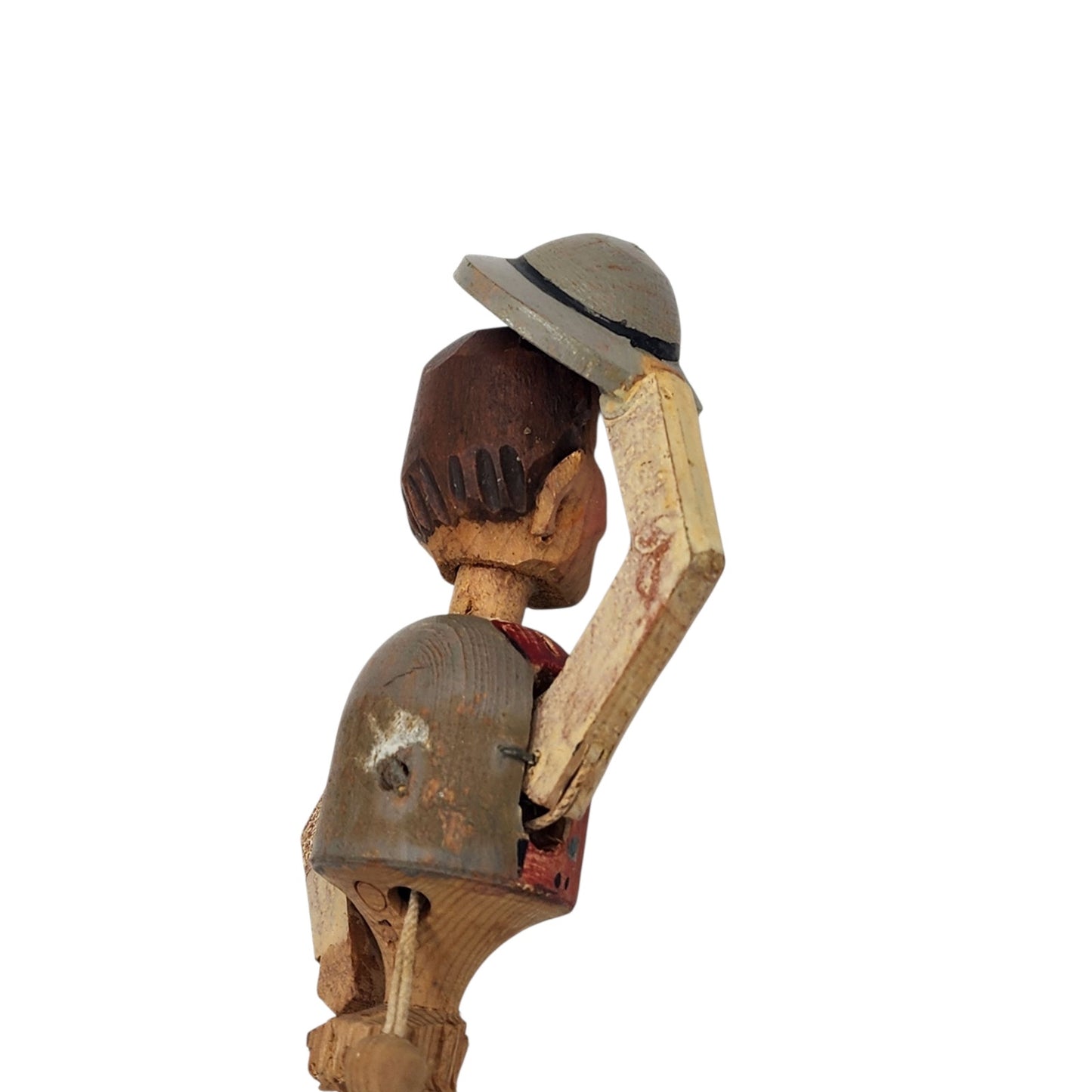 Vintage ANRI Italian Hand Carved Wooden Movable Arm Hat FolkArt Barware Stopper