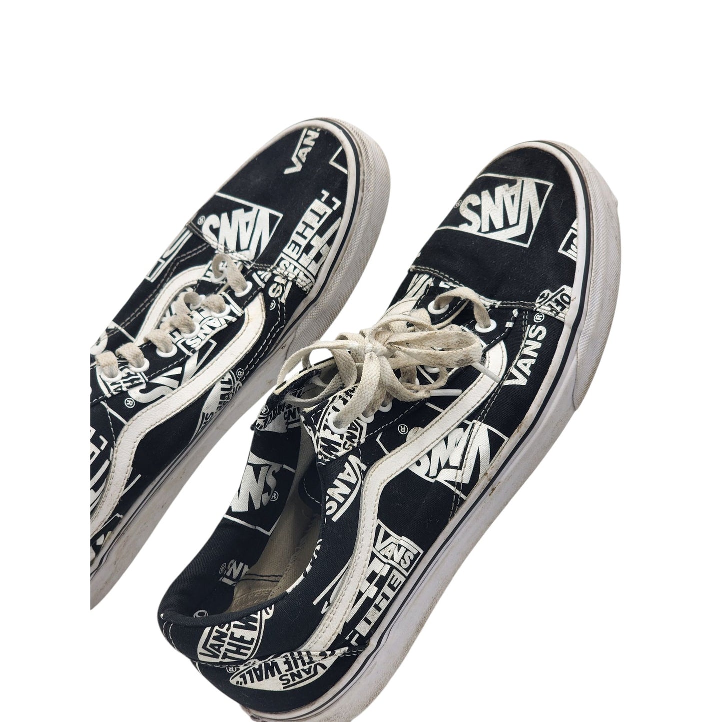 Vans Shoes Black White Print Sneakers Mens 12 Low Top Skate Streetwear 500714