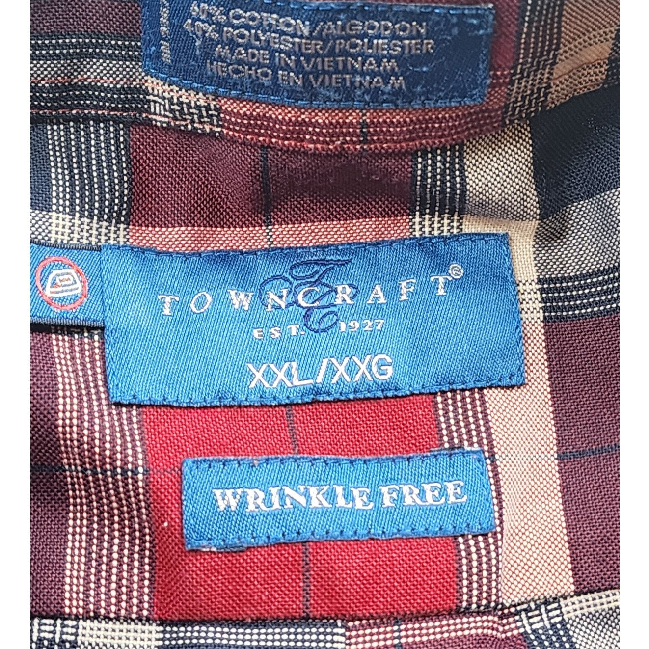 Towncraft Plaid Shirt Mens XXL Button Down Wrinkle Free Long Sleeve Front Pocket