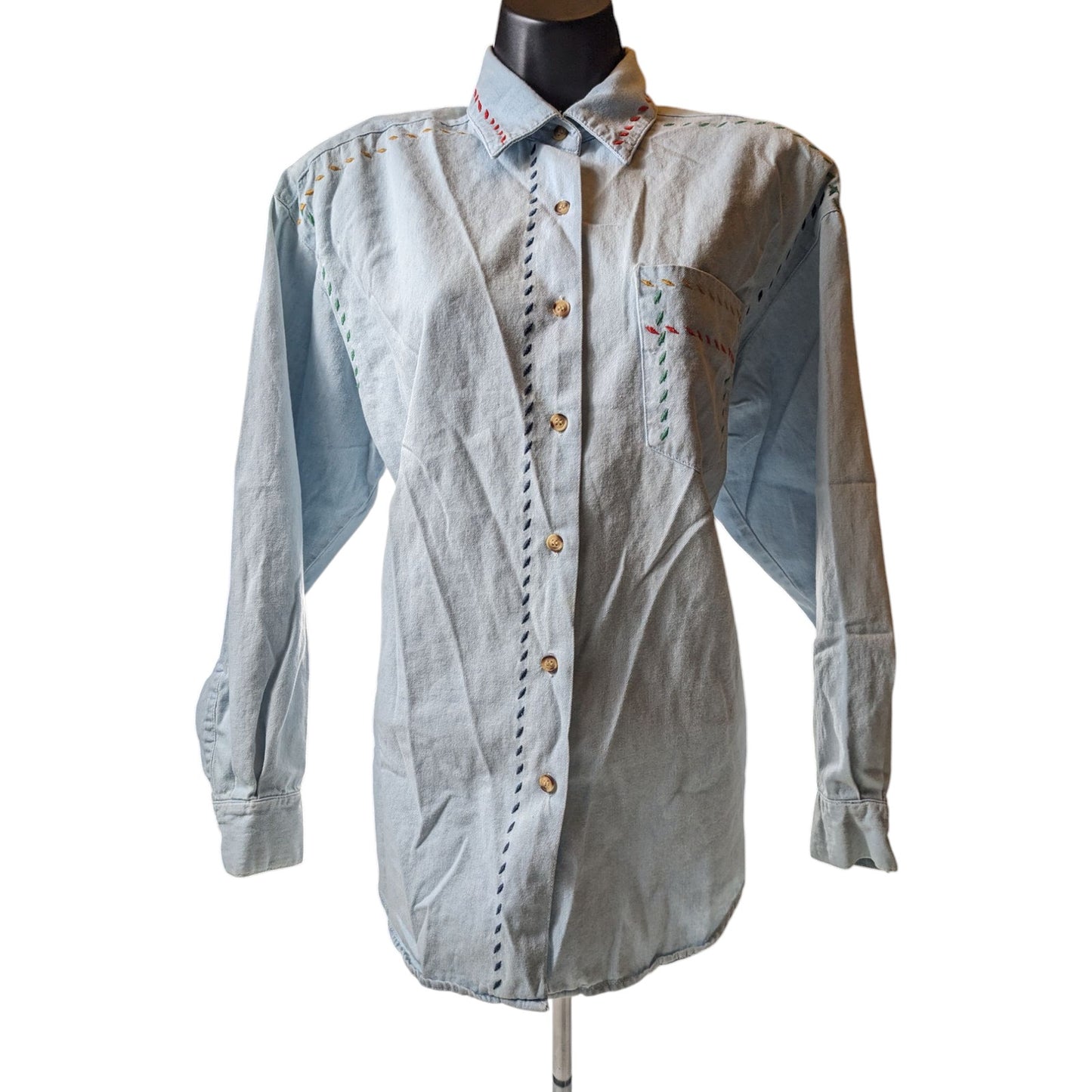 Vintage Solutions Denim Style Shirt Women Medium Embroidered Button Boho Western