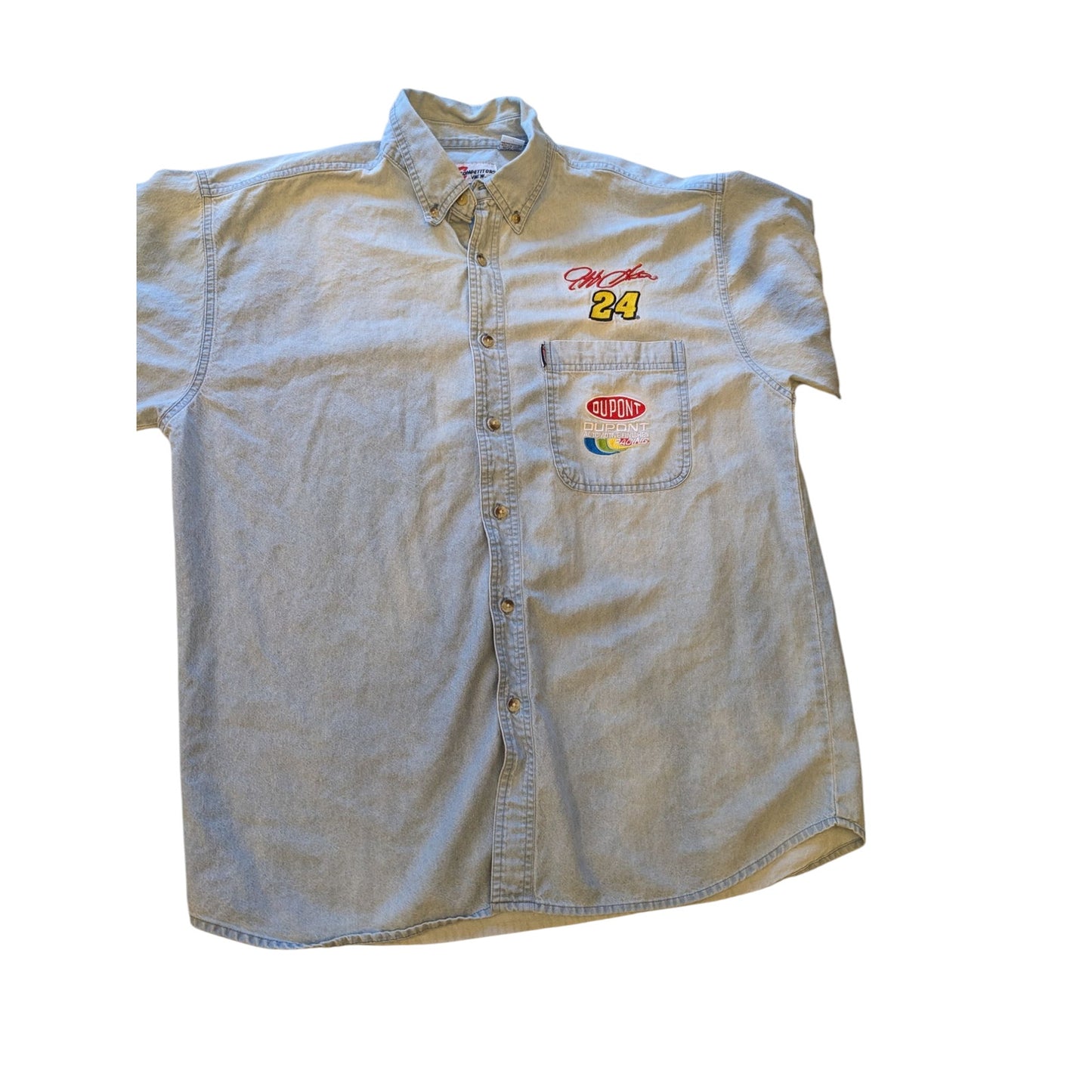 Vintage Jeff Gordon #24 DuPont Racing Mens XL Denim Button Up Shirt NASCAR