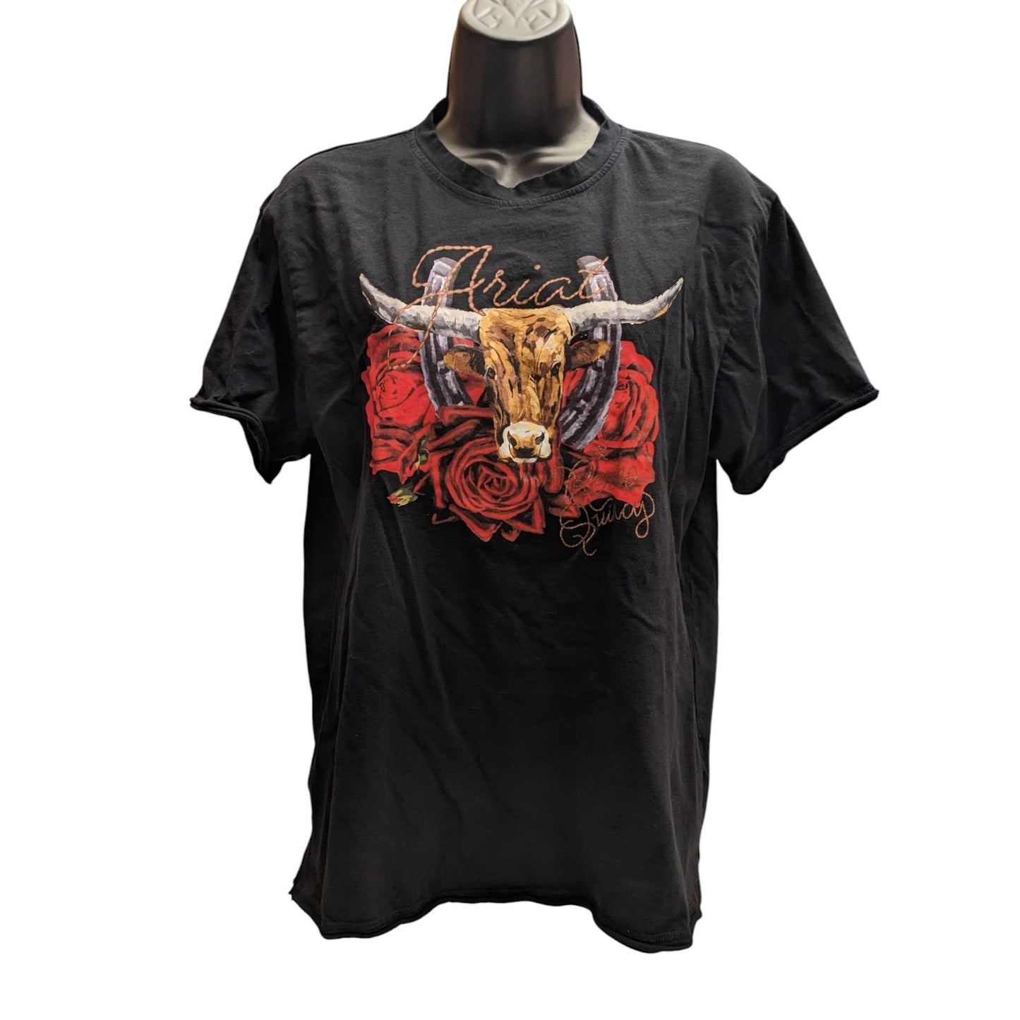 Ariat Western T Shirt Women Small Boyfriend Longhorn Roses Tee Rodeo Cowgirl Top